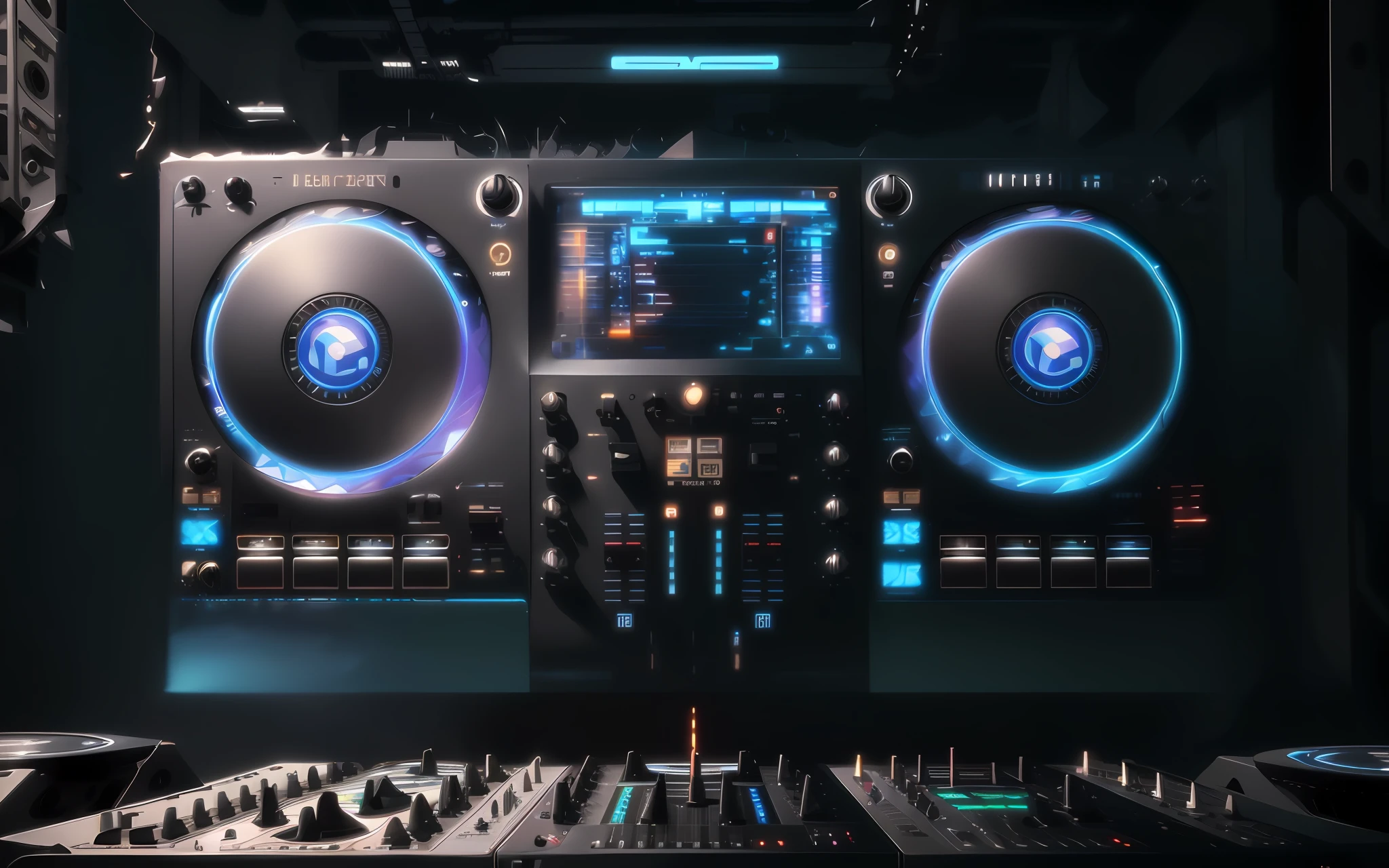 Um close up de um controlador de DJ com um controlador no topo, DJ, Mixer DJ, turntables, HD", Deck do controlador, Conjunto de DJ, Roland, jogos, vibrant feel, -h 960, RTX, - h 6 4 0, -h 640, Oi-Tecnologia, Oi - Tecnologia, Dynamic, Ps, 4k"