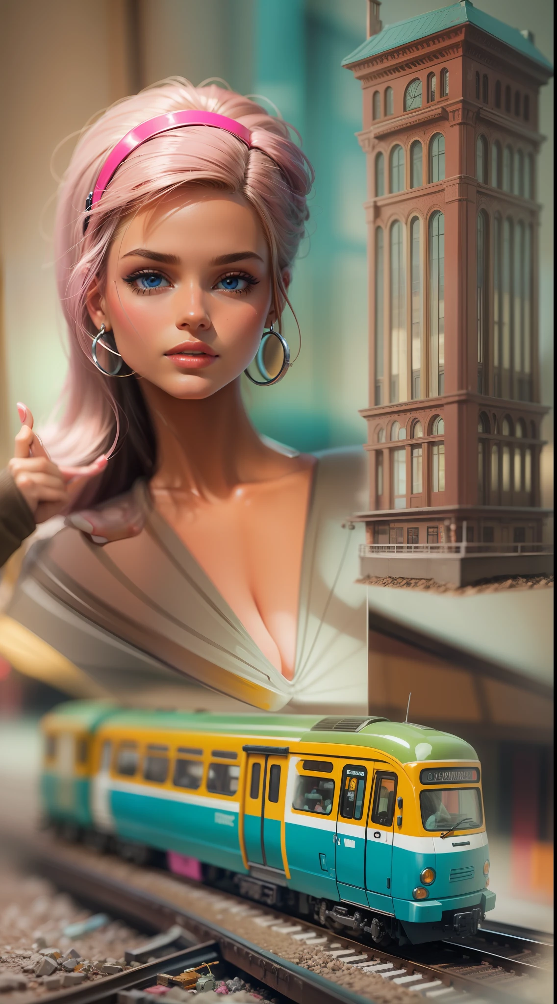 masterpiece featuring the iconic 1998 Commuter Set Barbie, highlighting vivid and complex colors