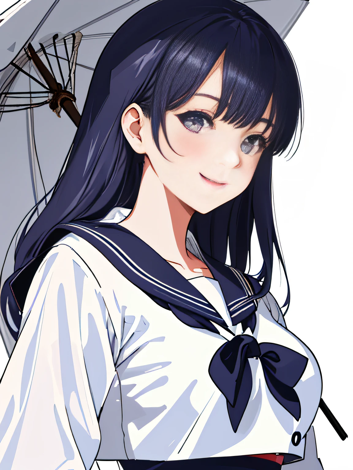 a 20 yo woman、Japan school uniform、(White sailor suit)、(White sailor color)、An amusement park、Smiling with a sexual expression、Cute hairstyle、Colossal tits、Close-up view of shoulders from the side、(Close-up view of the collar from the side)