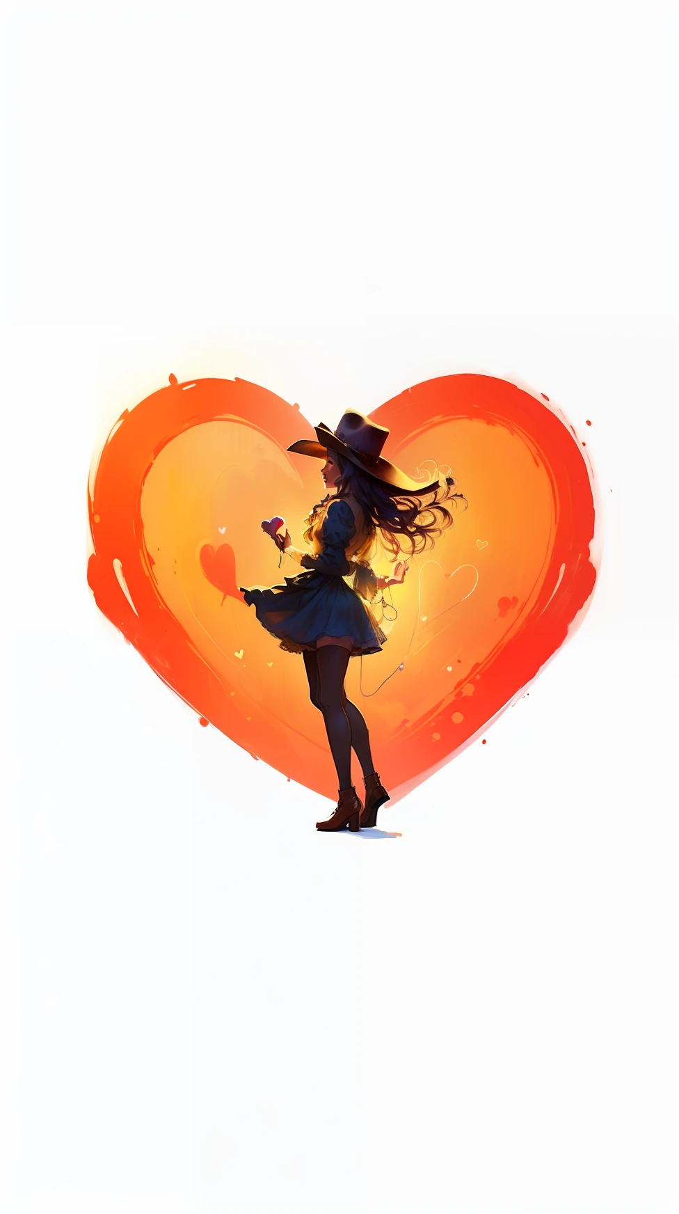 painting of a woman in a hat and dress standing in front of a heart, illustration!, cowgirl, girl in love, by Joe Bowler, by Cicely Hey, western cowgirl, by Gavin Hamilton, by Gwen Barnard, by John Mossman, by Juliette Wytsman, inspired by Tex Avery, sassy, woman love woman, by Daphne Allen, stylized silhouette, cbzbb