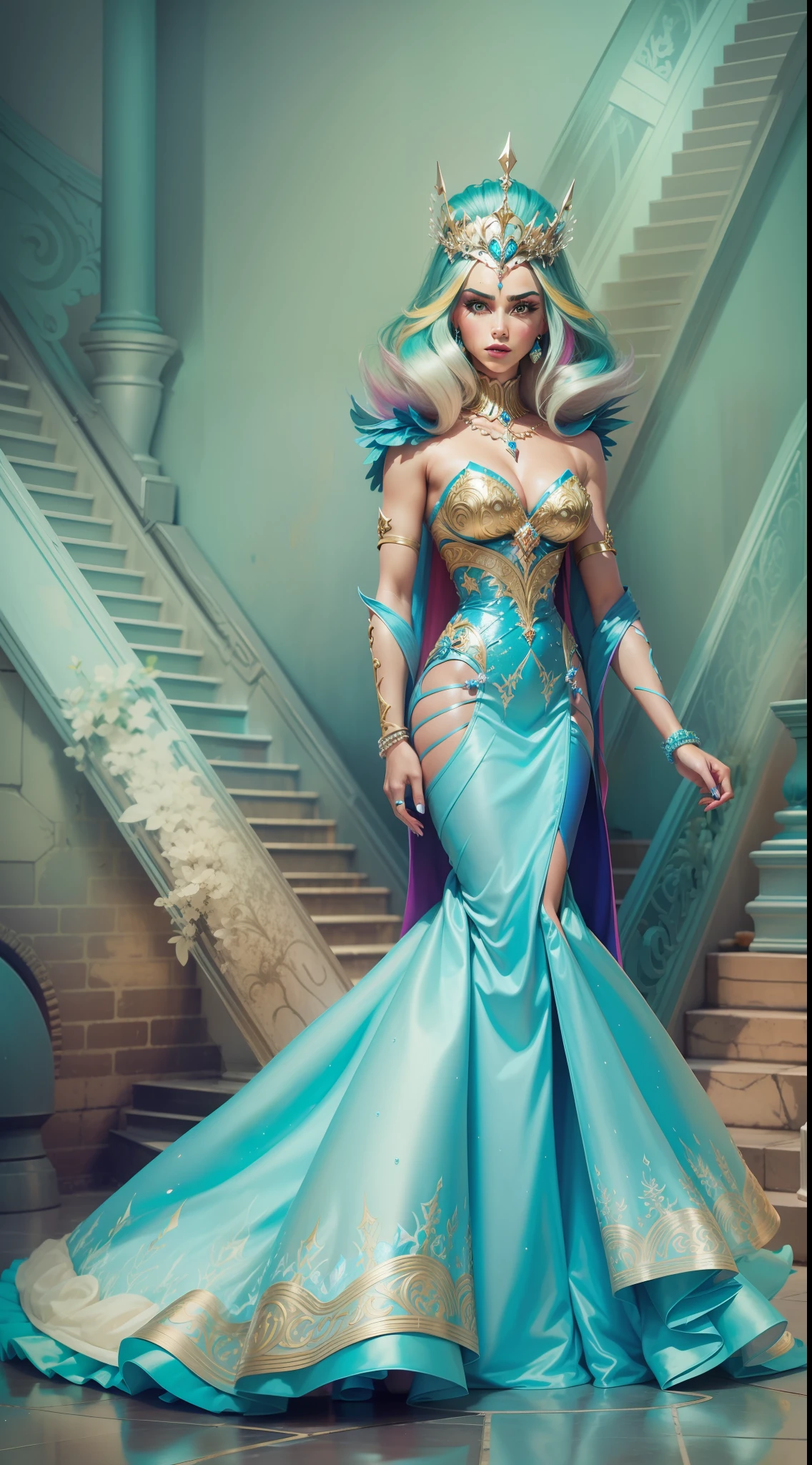 masterpiece featuring the iconic Aqua Queen of the Prom Barbie, highlighting vivid and complex colors