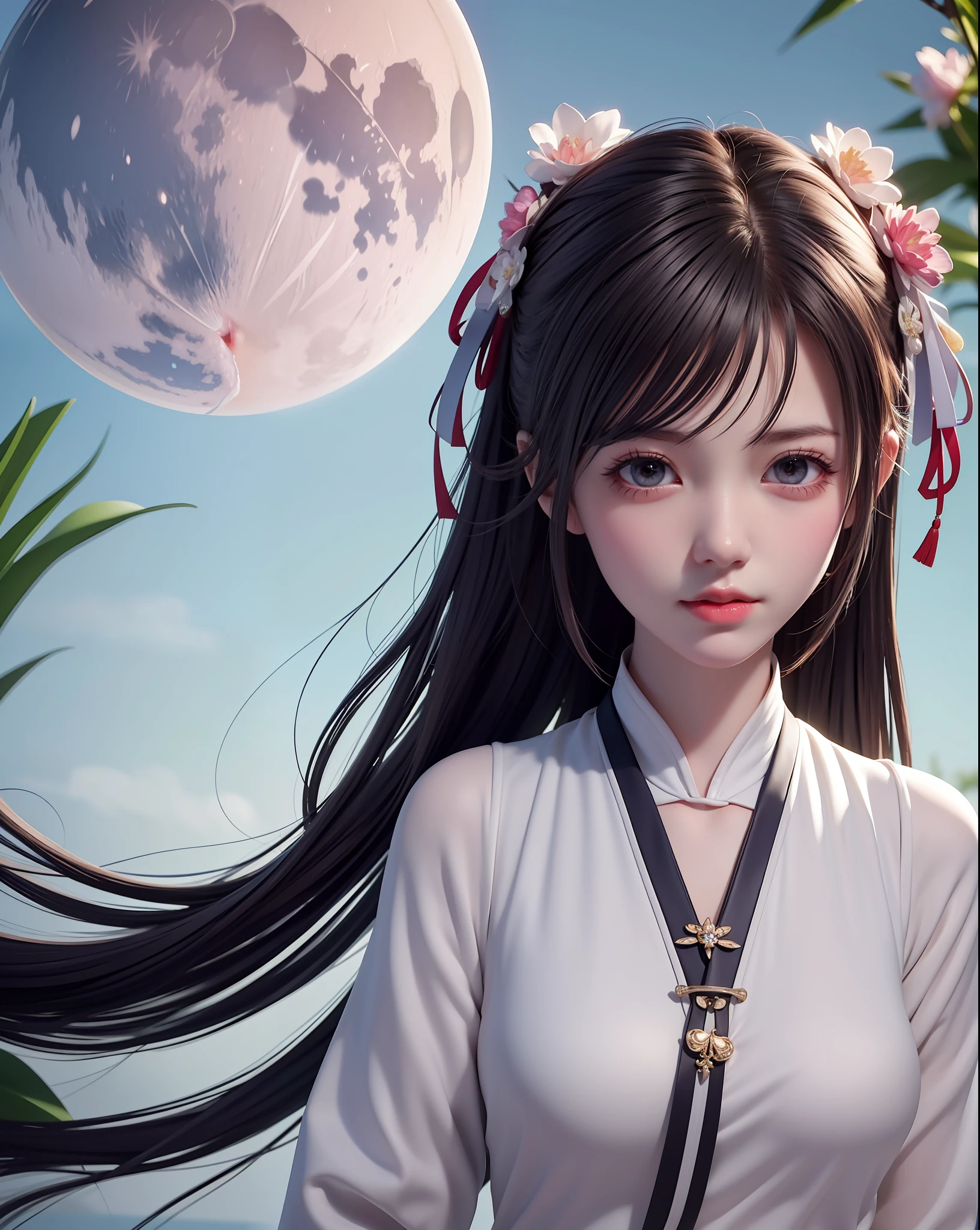 (8k, RAW photo:1.2), best quality, ultra high res,dramatic angle,(fluttered detailed color splashs), (illustration),(((1 girl))),(long hair),(rain:0.9), (头饰:1.4),少女身边有一座古宫,汉服,(重点),彩色水墨画,(泼彩),泼彩,(((colorful))),(素描:0.8) , Masterpiece, best quality, beautiful painted, highly detailed,(denoising:0.6),[splash ink],((ink refraction)), (beautiful detailed sky),moon,highly,detaild,(masterpiece, best quality, extremely detailed） CG unity 8k壁纸，杰作，最好的质量，超详细），（石蒜），