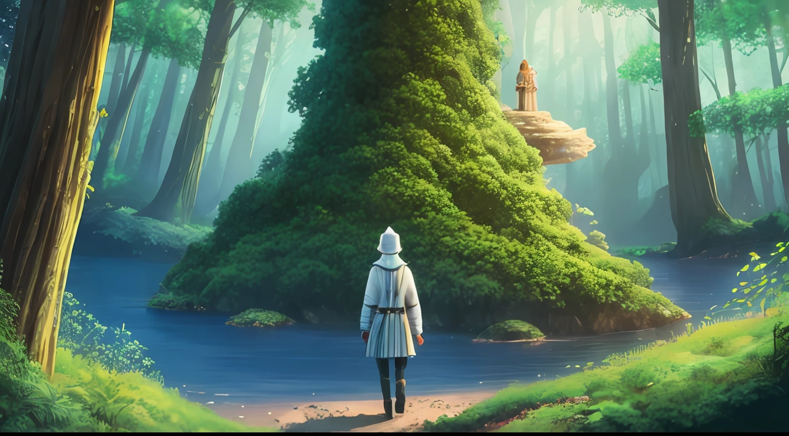 Illustration of a hyperrealistic , otherworldly, ultrasky scene featuring a giant crystal tree full body,very detailed and magical lighting, intricate forest details, vegetation and river around, solarpunk ,landscape, giant tree, beatifull leafy with beautiful lighting and realistic proportions, as if it were a cinematic background, 8k, highest quality, masterpiece, clouds and stars in the sky.