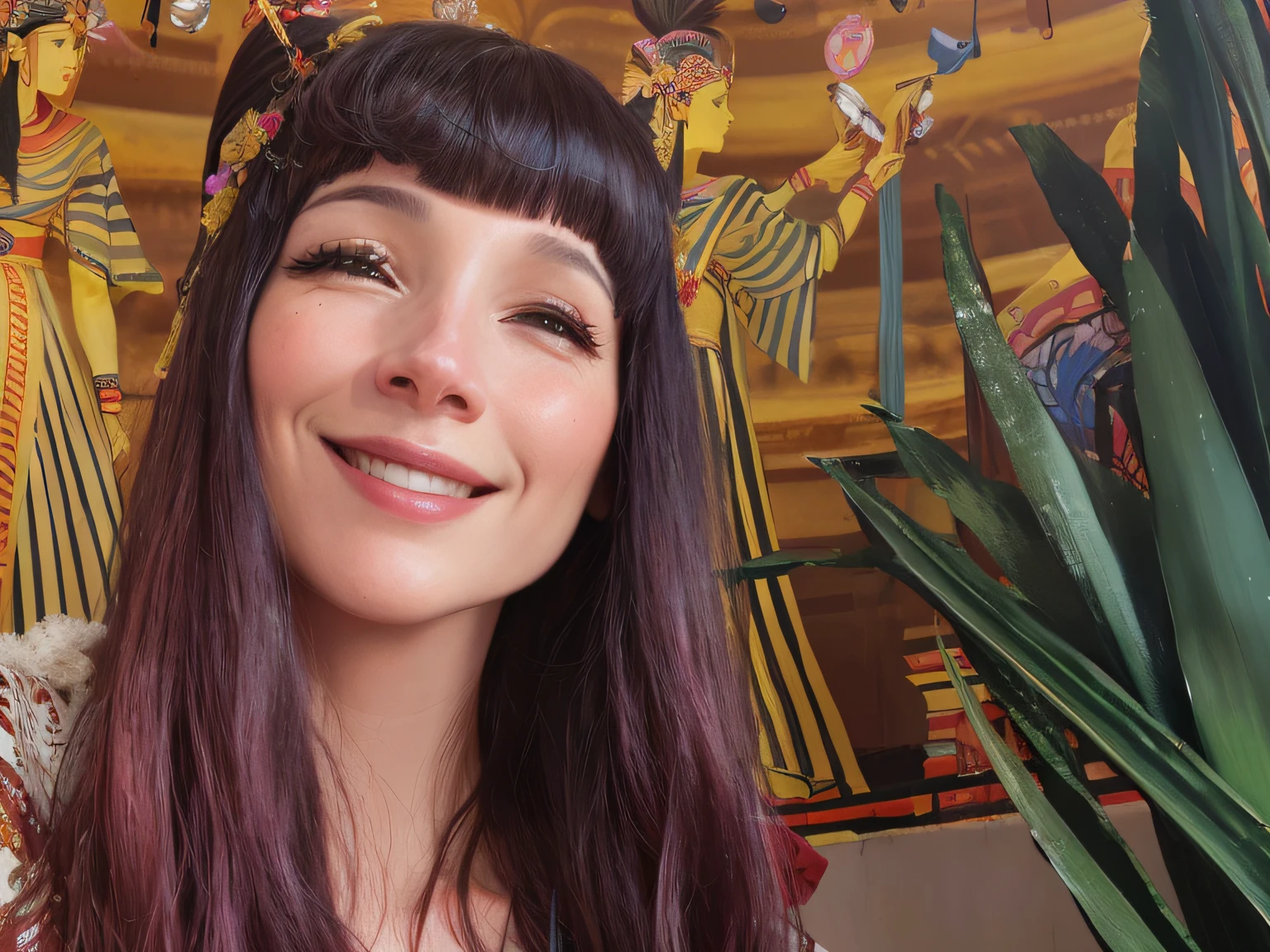 mulher sorridente com longos cabelos castanhos e um batom vermelho na frente de uma pintura, Directed by: Lisa Milroy, com um rosto orientalista sorridente, tomada em 2 0 2 0, inspirado em Julia Pishtar, imagem de perfil, inspired by Amédée Ozenfant, Directed by: Virginia Lee Burton, foto de retrato, Catarina Nolin, Directed by: Terese Nielsen