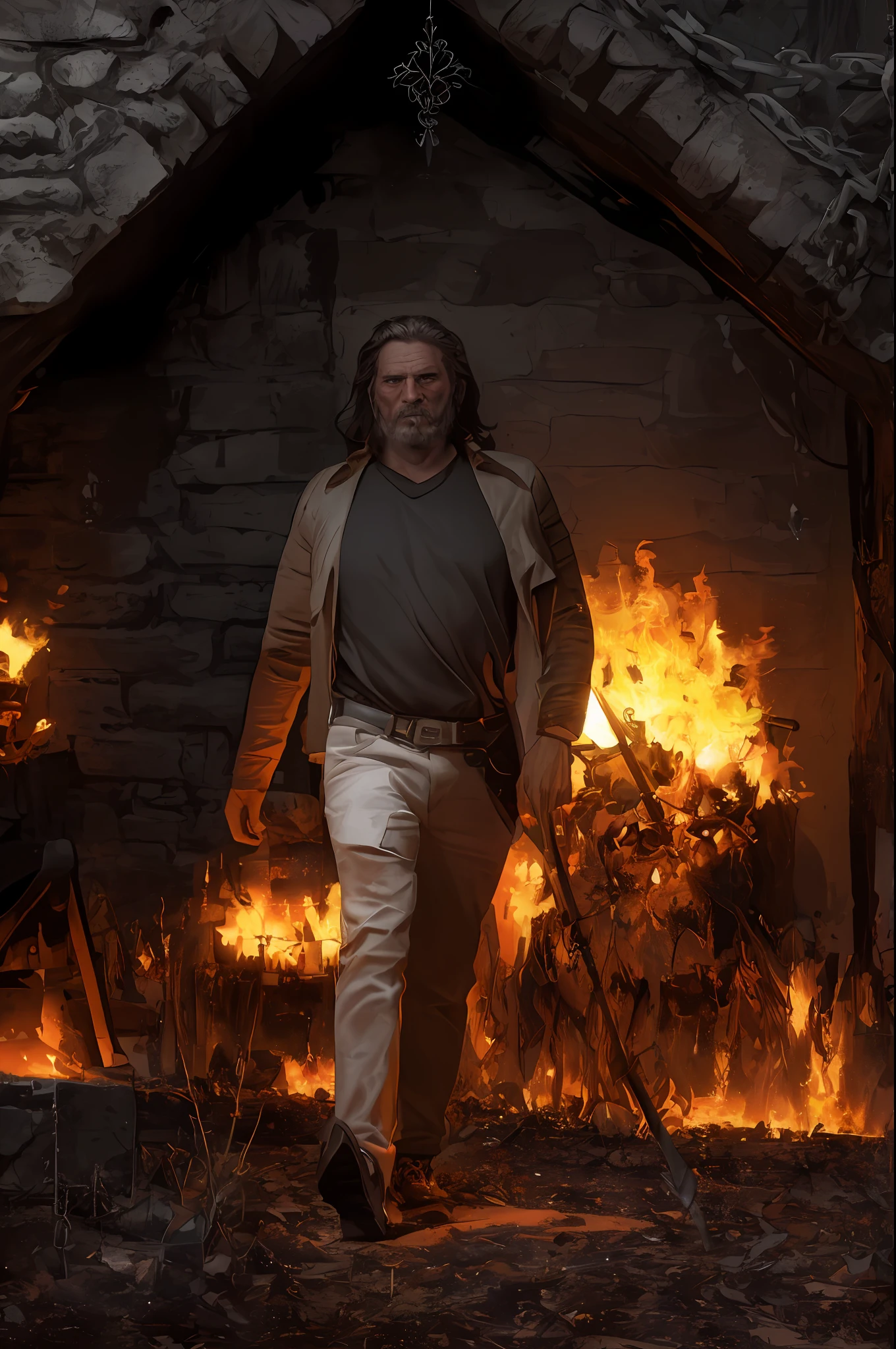 (Highest quality:1.3), cinematic shot, masterpiece, (sharp focus:1.5), (photorealistic:1.3),  medium portrait of (a weary-looking but still proud and fierce-looking old Viking warrior, now the leader of his village, dressed in elaborately detailed chain mail and leather armour, a few torches burn on the walls, giving the scene a dark atmosphere but sculpting the forms in sharp chiaroscuro), it is day time, (highly detailed skin),  (detailed real face), detailed background, dark lighting details, UHD,
