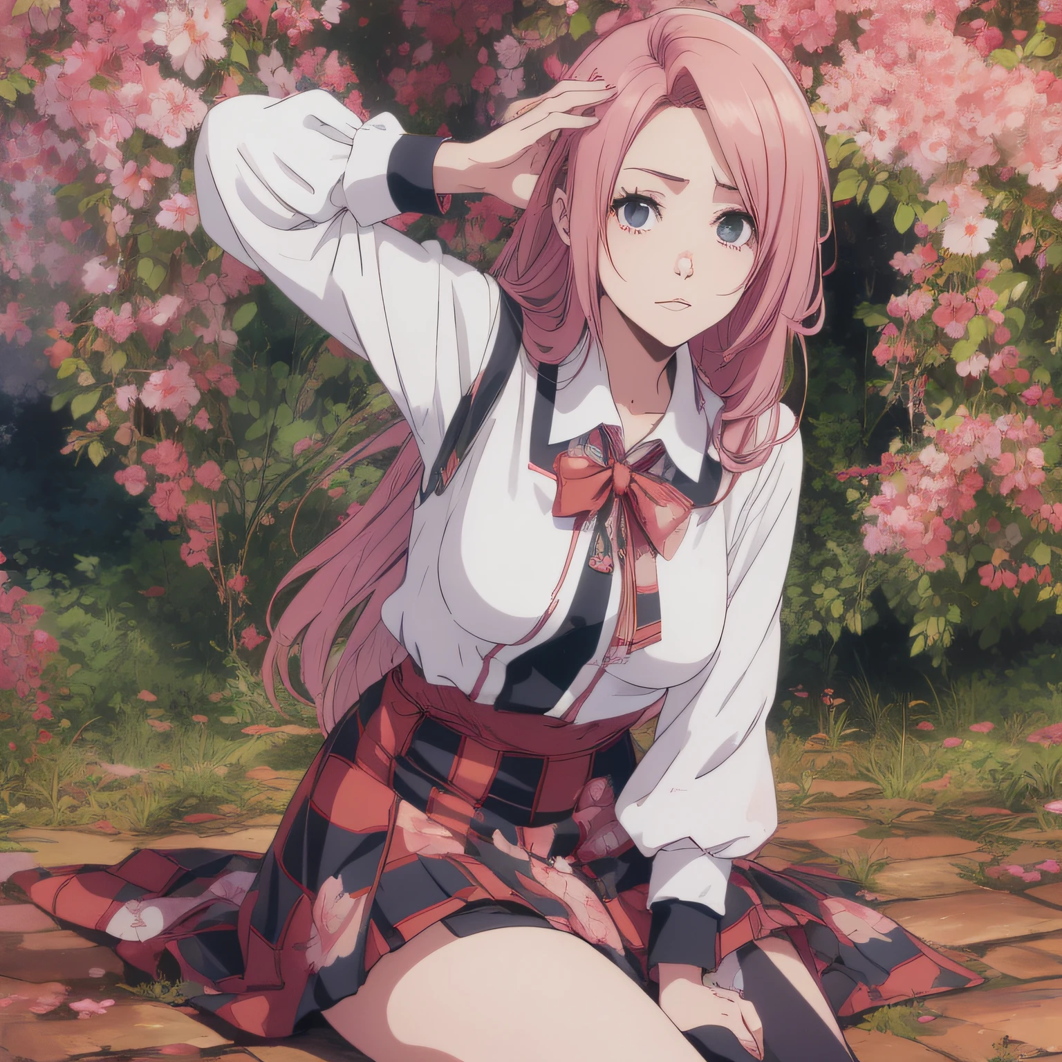 1girl, Menina anime, Roupa social, Melancolica, full color manga visual style, Massa Amane *, Aninha Leonhart, Junko Enoshima, coloured manga scan, Marisa Kirisame, Arte Oficial, full color manga cover, com o dedo indicador, sakura haruno, Arte da sede, ( ( Massa Amane # ) ), Parecendo Annie Leonhart