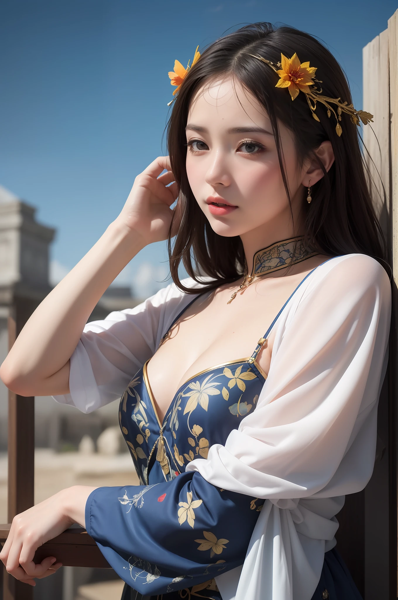 (8k, RAW photo:1.2),best quality, ultra high res,dramatic angle,(fluttered detailed color splashs), (illustration),(((1 girl))),(long hair),(rain:0.9),(hair ornament:1.4),there is an ancient palace beside the girl,chinese clothes,(focus on), color Ink wash painting,(color splashing),colorful splashing,(((colorful))),(sketch:0.8), Masterpiece,best quality, beautifully painted,highly detailed,(denoising:0.6),[splash ink],((ink refraction)), (beautiful detailed sky),moon,highly,detaild,(masterpiece, best quality, extremely detailed CG unity 8k wallpaper,masterpiece, best quality, ultra-detailed),(Lycoris radiata),