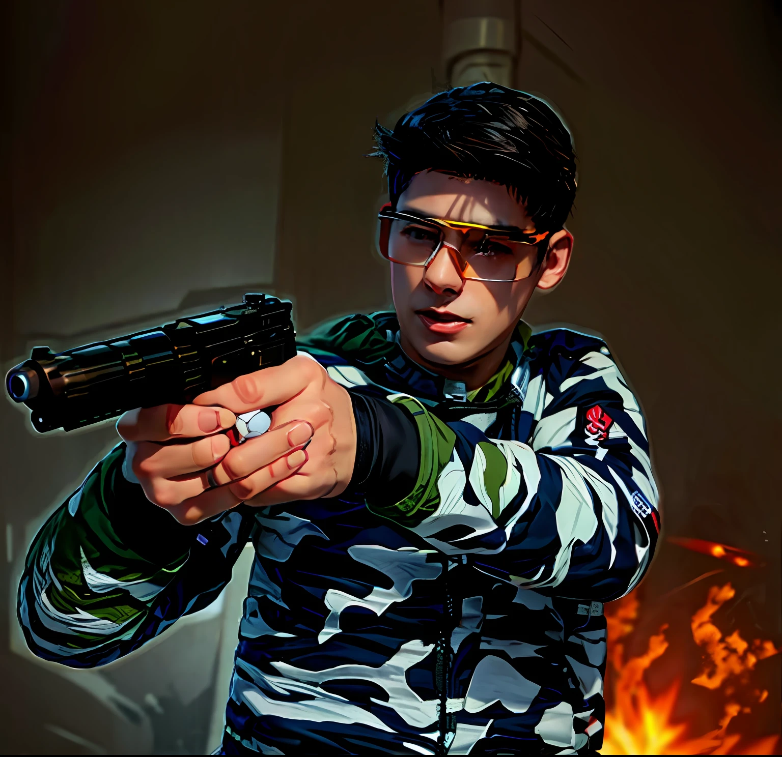 homem segurando uma airsoft, anime,
