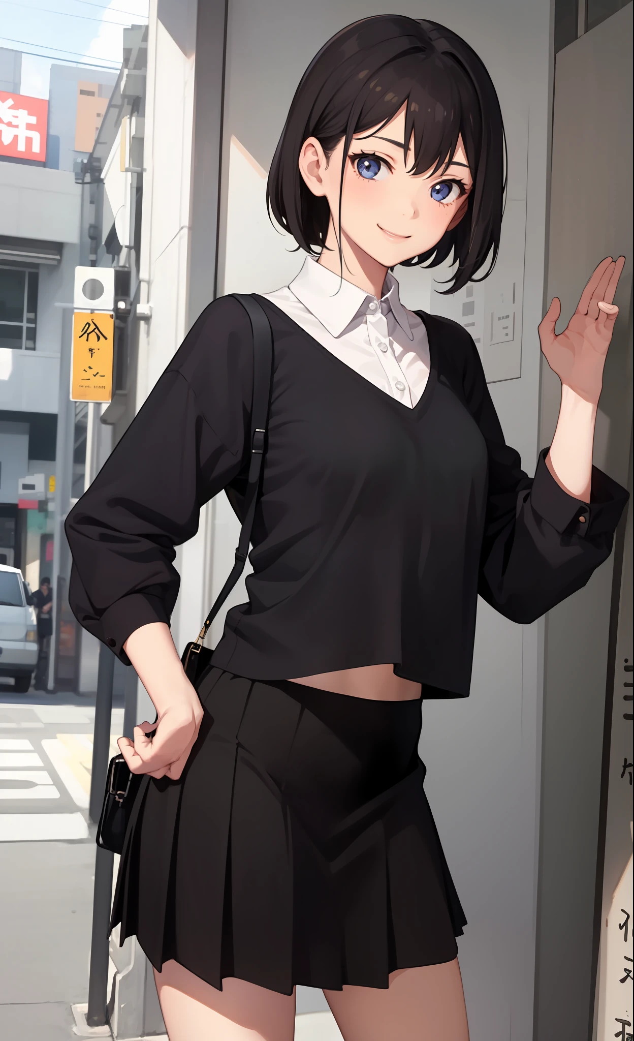 1girl in、A smile、The shirt、Blouse、skirt by the、(small tits)Chilarism、movement、
