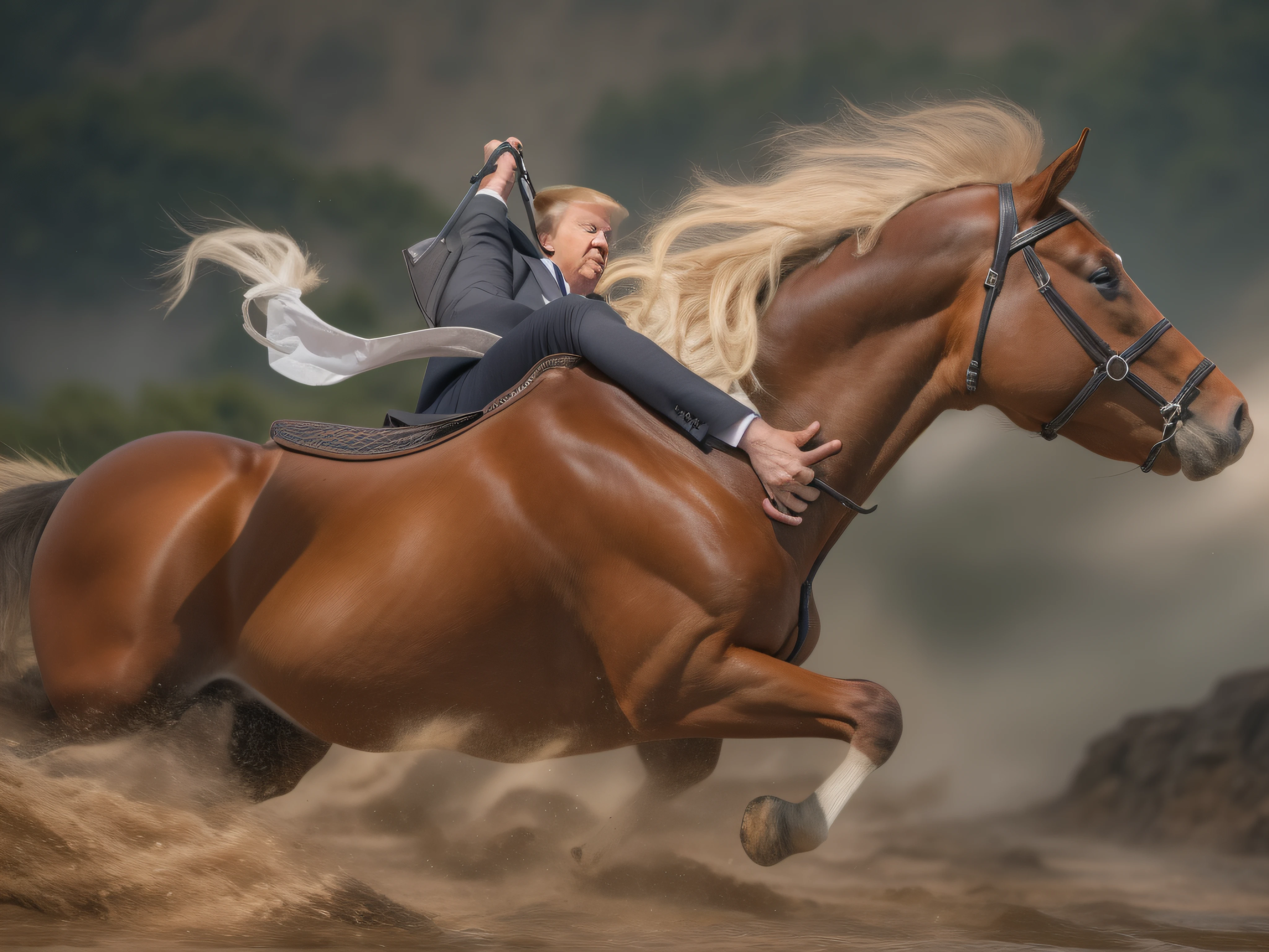 Donald trump reitet ein pferd