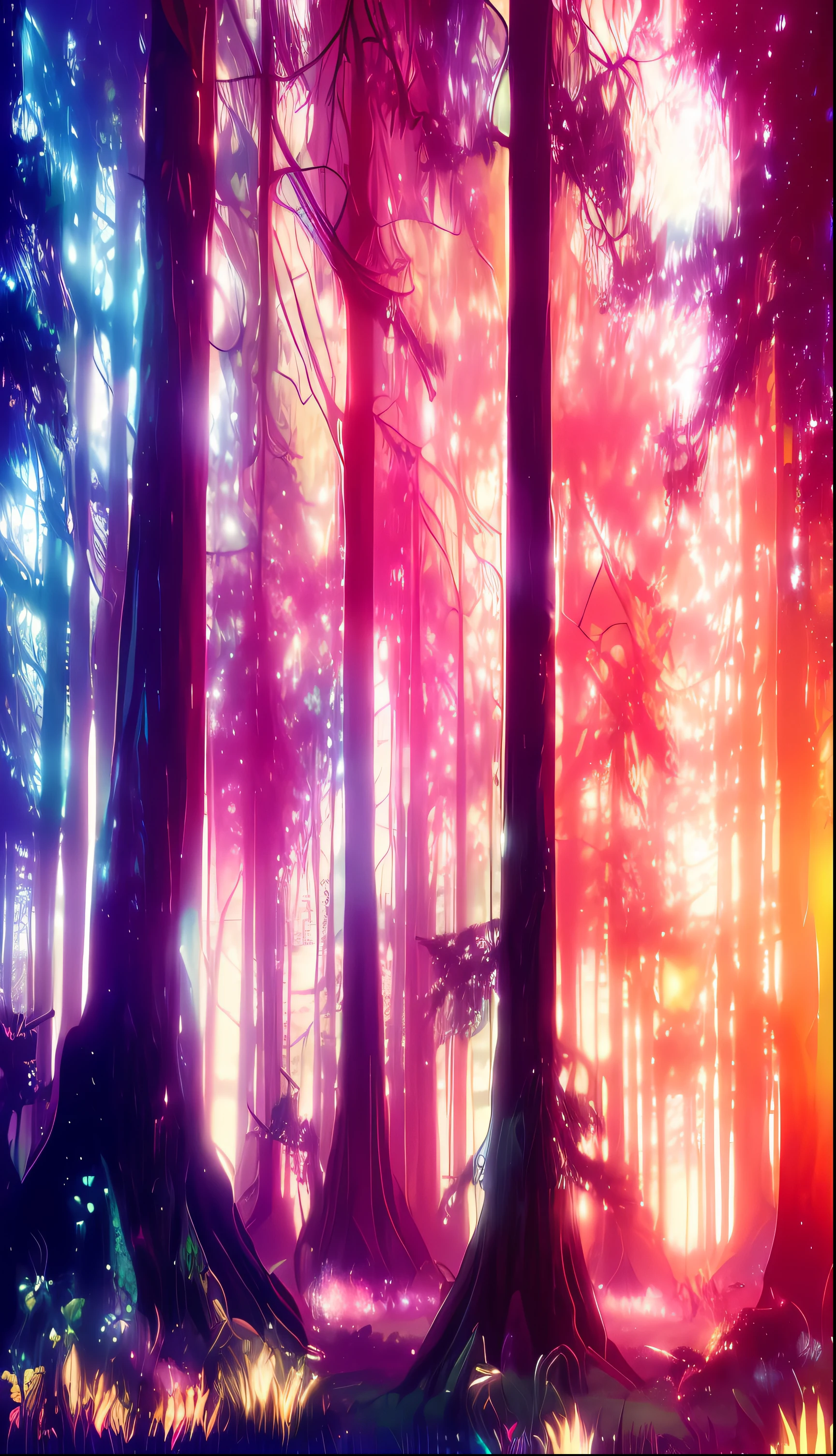 a gorgeous magical forest, sunset , spectacular, breathtaking, gorgeous, beautiful, (lndskp style) and (redshift style:1.2) and (nvinkpunk:1.2)