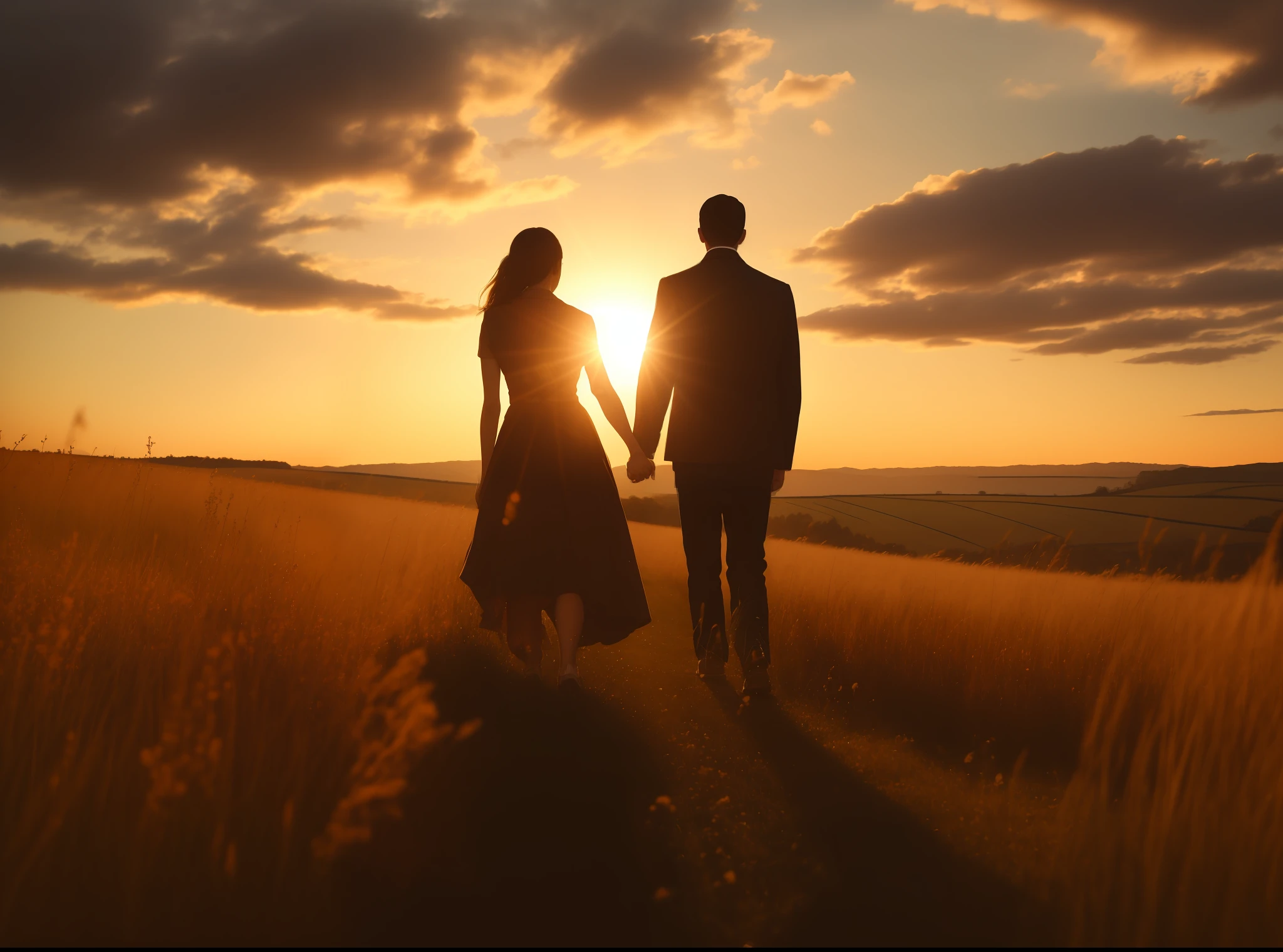 Mr. and Mrs. Alafeld hold hands in the fields at sunset, gorgeous romantic sunset, prime time, golden hour photography, late sunset, late sunset, In the sunset, With sunset, taken at golden hour, couple walking hand in hand, at the sunset, romantic couple, with a sunset, in the golden hour, shot at golden hour, man and woman walking together