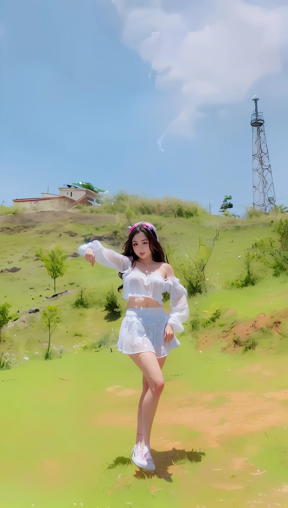 ((Big breasts, 18 year old girl, small head)), ((15)) Daylight, Sunlight, (Perfect body: 1.1), (Young), (Short wavy hair: 1.2), Full body shot, (Girl in uniform: 1.4, Button Up Shirt), (Very detailed CG8k wallpaper), (Very delicate and beautiful), (Masterpiece), (Best Quality: 1.0), (Ultra High Definition: 1.0), On the bed, Beautiful lighting, perfect lightning, realistic shadows, [High Resolution], Detailed skin, Super detailed, ((legs spread), (legs up), slouched (leg up), slim body), thighs, (beautiful long hair), , thin collarbone, soft navel, soft midriff, soft back, angle from above, sweaty, beautiful breasts, blush, photorealistic, realistic face, realistic eyes, small eyes, grin (colorful)) (cleavage))), (eyeliner), (mascara), (((thick white liquid dripping from the mouth))), ((thick white liquid dripping from the mouth))), ((thick white liquid dripping from the body)), ((very sweaty)) ((body dripping wet)) ((wet thighs)), (spreading thighs)), (thick white liquid dripping from the body))))
