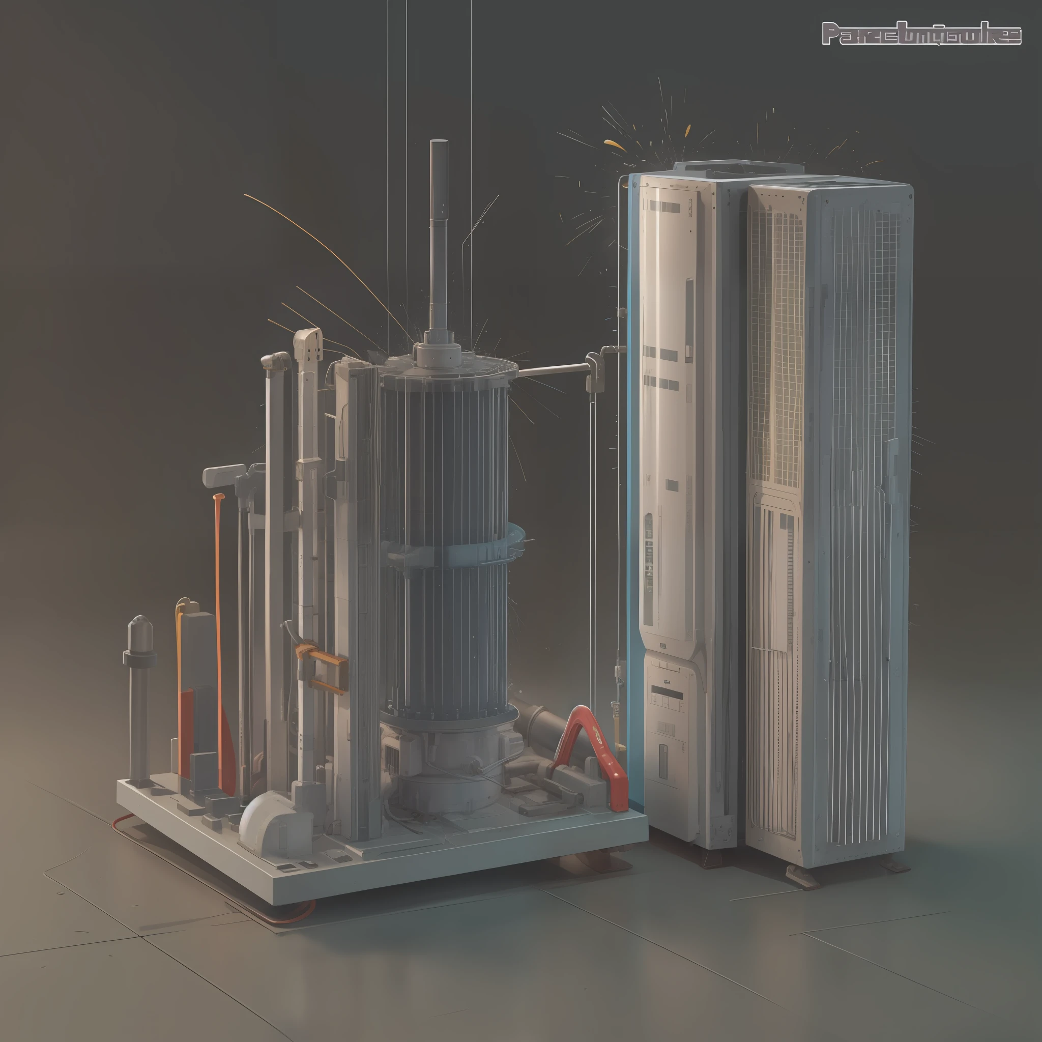 Make a particle generator, tubular, extremamente detalhado, detalhado, maquina do tempo, cores vibrantes