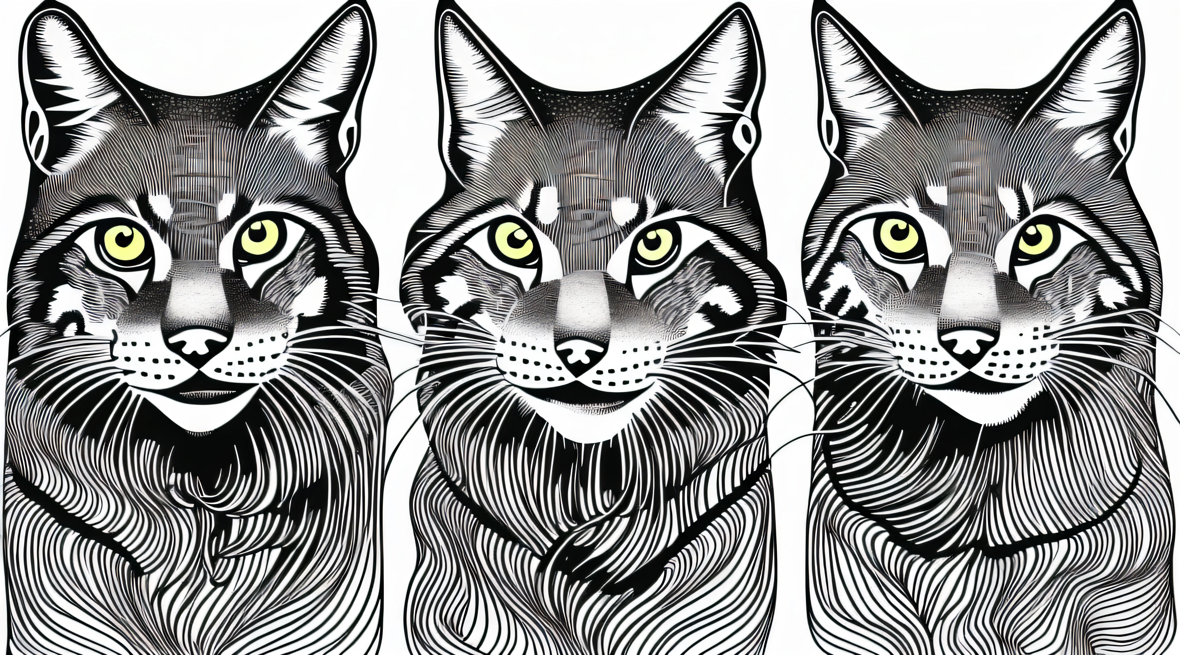 Livro para colorir para adultos, fundo branco, Linhas conectadas, super detalhes de linhas, simetria, um desenho preto e branco de um gato, gato detalhado, Anthropomorphic Large M..Aine Coon, arte vetorial altamente detalhada, Highly detailed illustration, design do gato, anthropomorphic lynx, highly detailed and hypnotic, pelo intrincado detalhado, high detailed illustration, Fluffy Cat T - Design de camisa, arte vetorial em preto e branco, Highly detailed illustration. trabalho de linha grossa, Great standards, negative space, thick pattern, sem fundo preto, Cute forest pattern background, desenho, nenhuma parte colorida, Efeito mandala, mandala, arte de linha fina de tinta estilizada, vetor, Adobe Illustrator, .......eps, African pattern, tela cheia, Tecido proporcional, --Estilo "Inspirado em Johanna Basford", --artistic_Level "High", --livro "Livros Secretos", criar_........ai_Colorir_livro, --AR 16:9 --upbeta --s 750"