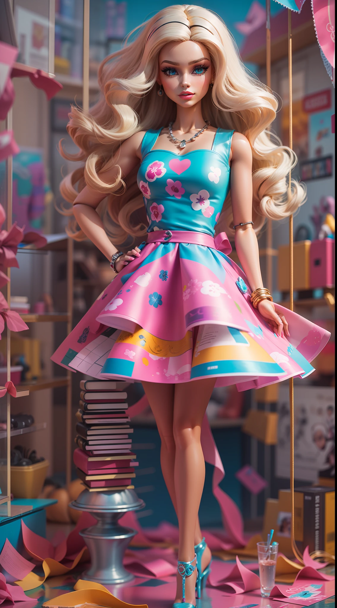 3D masterpiece featuring the iconic BARBIE doll, highlighting vivid and complex colors