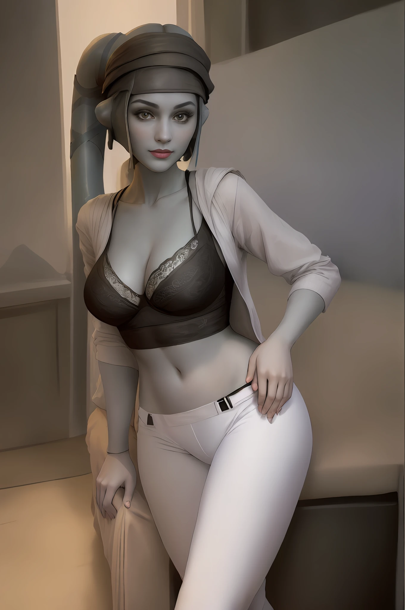 16 year old, she is wet , she’s wearing a vibrator in her crotch, very detailed eyes, very detailed face, very beautiful woman, best quality, super detailed (photorealistic), big, very delicate and beautiful legs, black naughty underwear, show full body, twi'lek, naughty smile, star wars ship, remove headband, make younger, bathrobe, sexy pose, sexy eyes, sexy smille, comfortable pose, red color skin, green color eyes, blush face, wear white pants, wear white bra, Very detailed eyes, very detailed face, very beautiful woman, best quality, super detailed (photorealistic), big, very delicate and beautiful legs, black naughty underwear, show full body, twi'lek, naughty smile, star wars, remove headband, make younger, sexy pose, sexy eyes, sexy smille, comfortable pose, red color skin, green color eyes, blush face, wear white pants, wear white bra, wear black open jacket, walking city