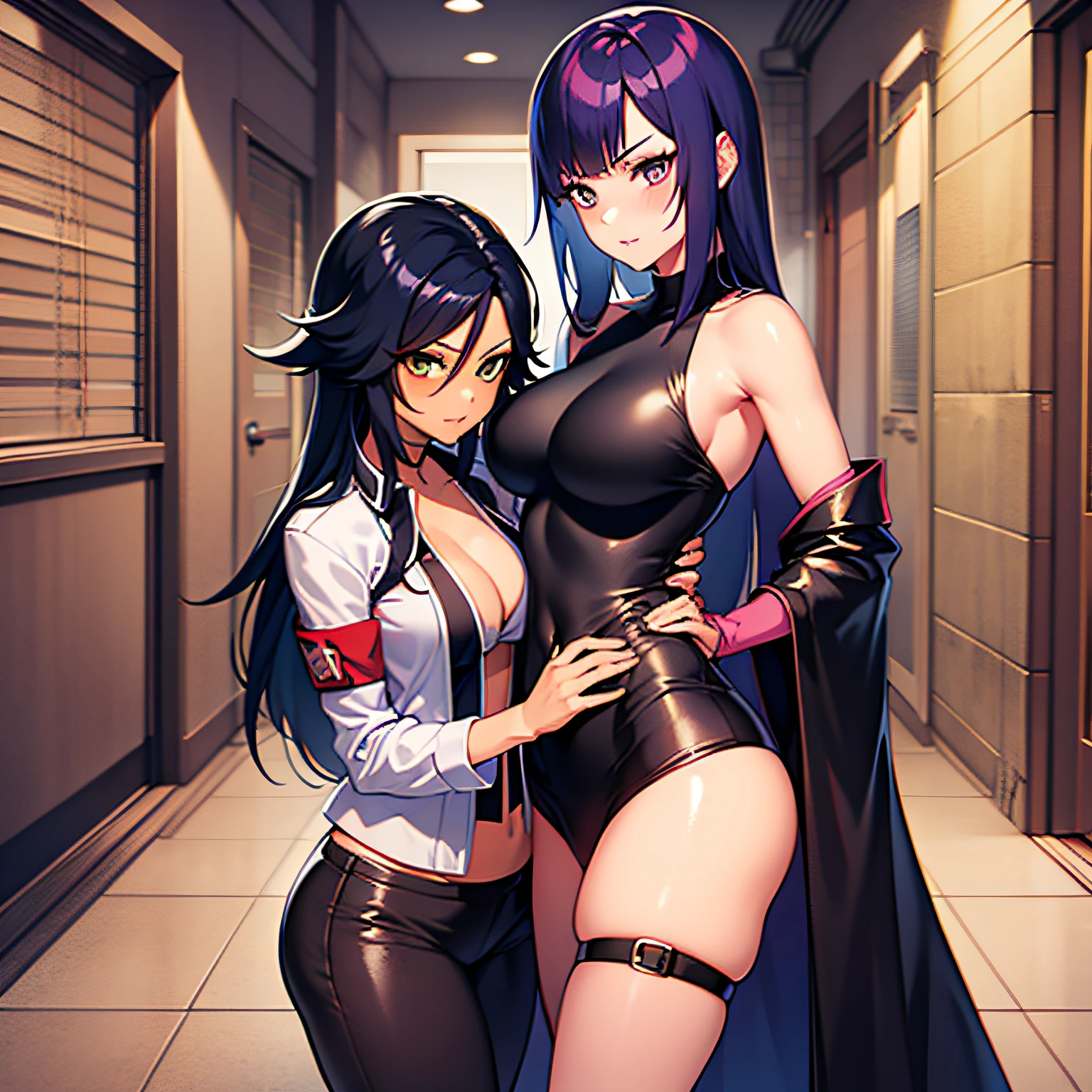 yoruichi e soi fon, bleach, yuri, 2girls, sexy, anime,