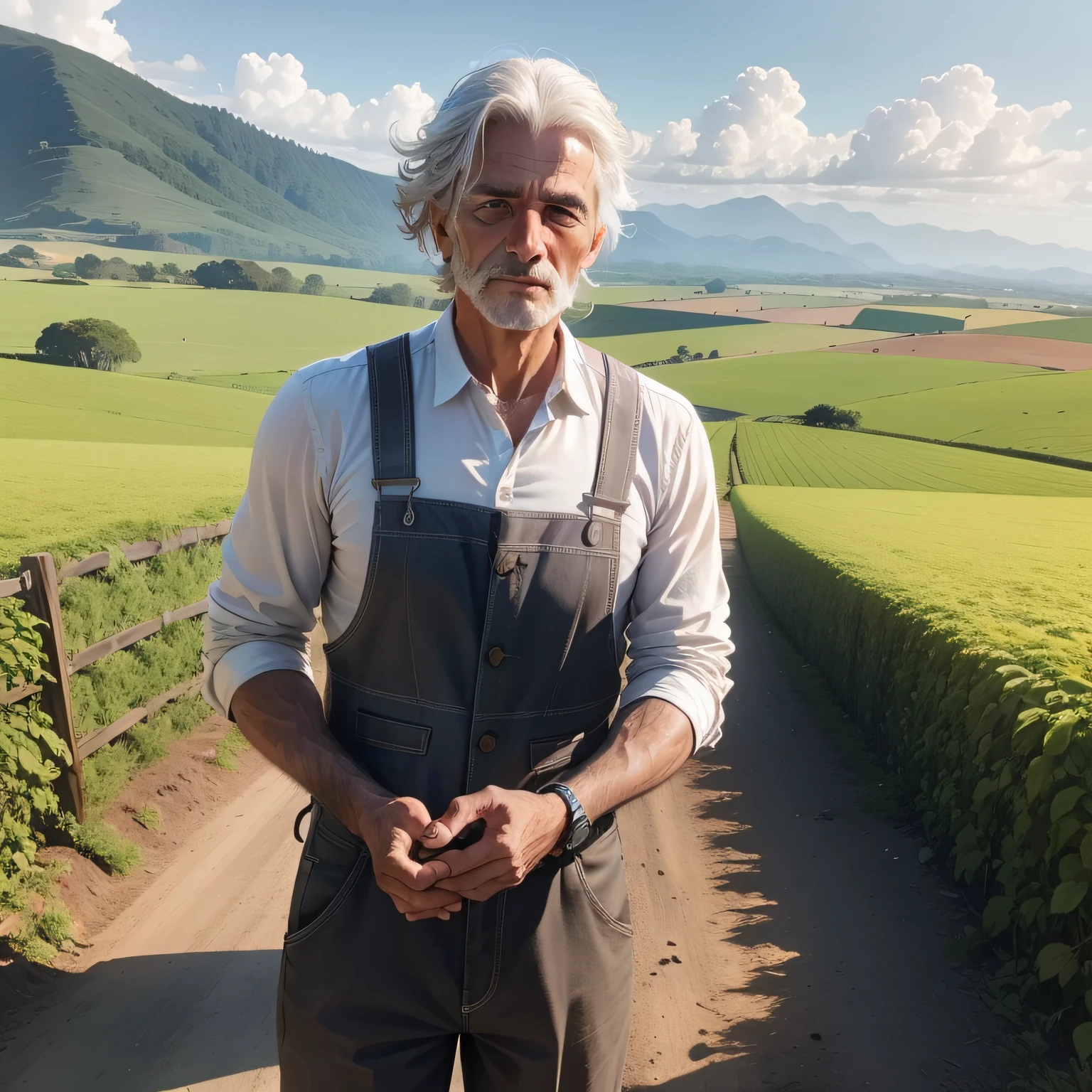 Imagine a quiet, nostalgic scene on a picturesque farm. Once upon a time there was a farmer whose life was devoted to hard work in the fields, But time caught up with him, And now he finds himself in a phase of life when his strengths are no longer the same. O fazendeiro, with his silver hair and face marked by experiences, agora passa seus dias sentado no alpendre da fazenda.
In this scenario, We want you to explore the rich history and wisdom of this character. Tell us about the memories he's accumulated over the years, The struggles faced and the victories won. How the seasons passed, Each brought with them their own stories about planting, harvest and the special connection the farmer had with the land.
Your mission is to bring this journey to life through words. Descreva a paisagem serena da fazenda, as cenas da rotina do fazendeiro no alpendre, e como ele interage com os elementos naturais ao seu redor. Ademais, Explore the farmer's relationship with the new generation of farmers, showing how he shares his valuable knowledge and teaches fundamental life lessons for the future.
Neste contexto, We can glimpse the inspiring presence of the farmer and his ability to transmit not only the technical knowledge of agriculture, but also the essence of life and the cultural heritage it represents.
Inspire-se nessa jornada de sabedoria e crescimento pessoal. Let your imagination flow and tell us the stories that flow from this captivating figure. Seja envolvente, emocionante e, acima de tudo, mostre como a vida do fazendeiro continua a florescer, mesmo na tranquilidade do alpendre da fazenda. Your writing should transport readers to a place where time blends with memories and stories intertwine with the legacy of a life well lived