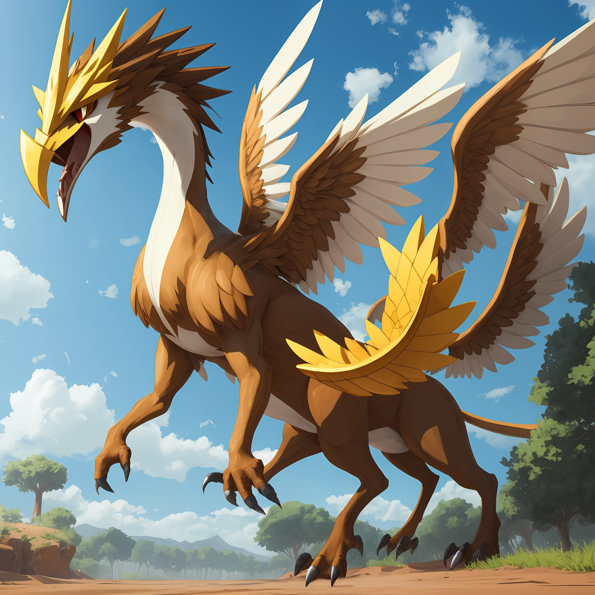Pokémon-style a griffin with sabre teeth landed --auto