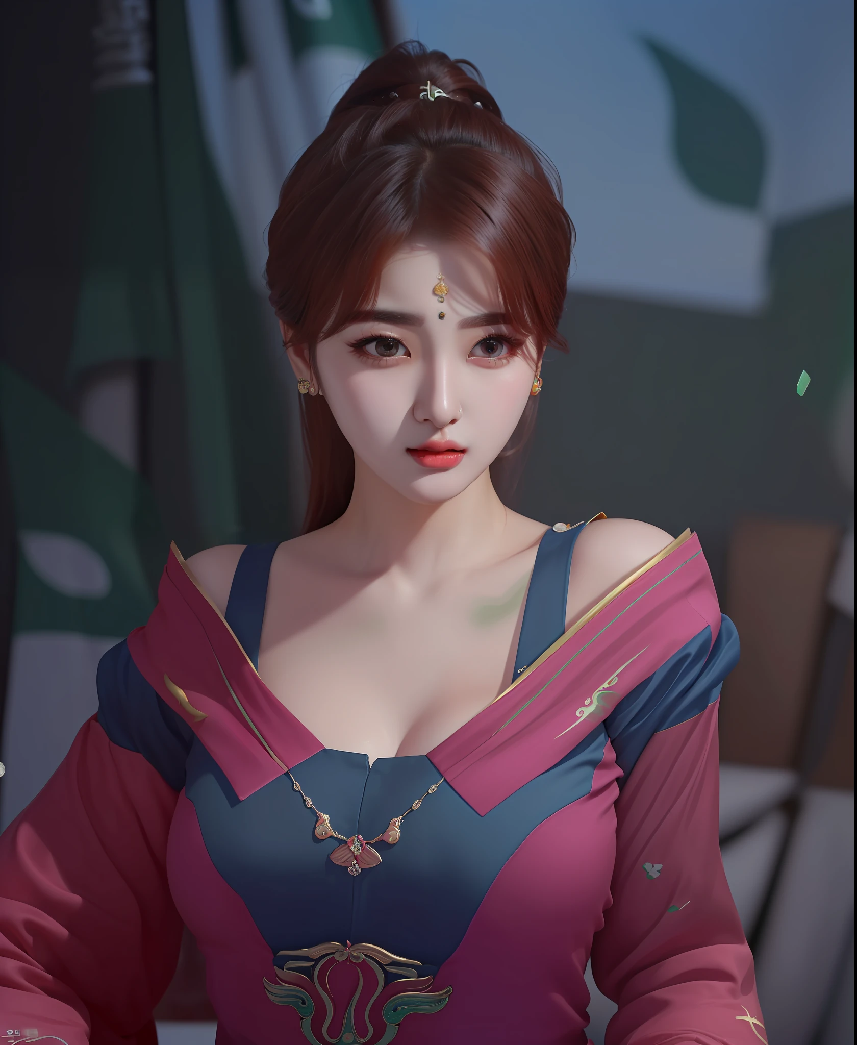 (masterpiece, best quality, extremely detailed 8k, ultra hd, ultra-detailed, highly detailed, highly realistic, ultra-realistic, photo realistic), (1girl:1.5), (beautiful Pakistani woman:1.9), (cute Korean Idol woman:1.9), (detailed realistic skin), (realistic big breasts), slender abs, (closed mouth:1.4)