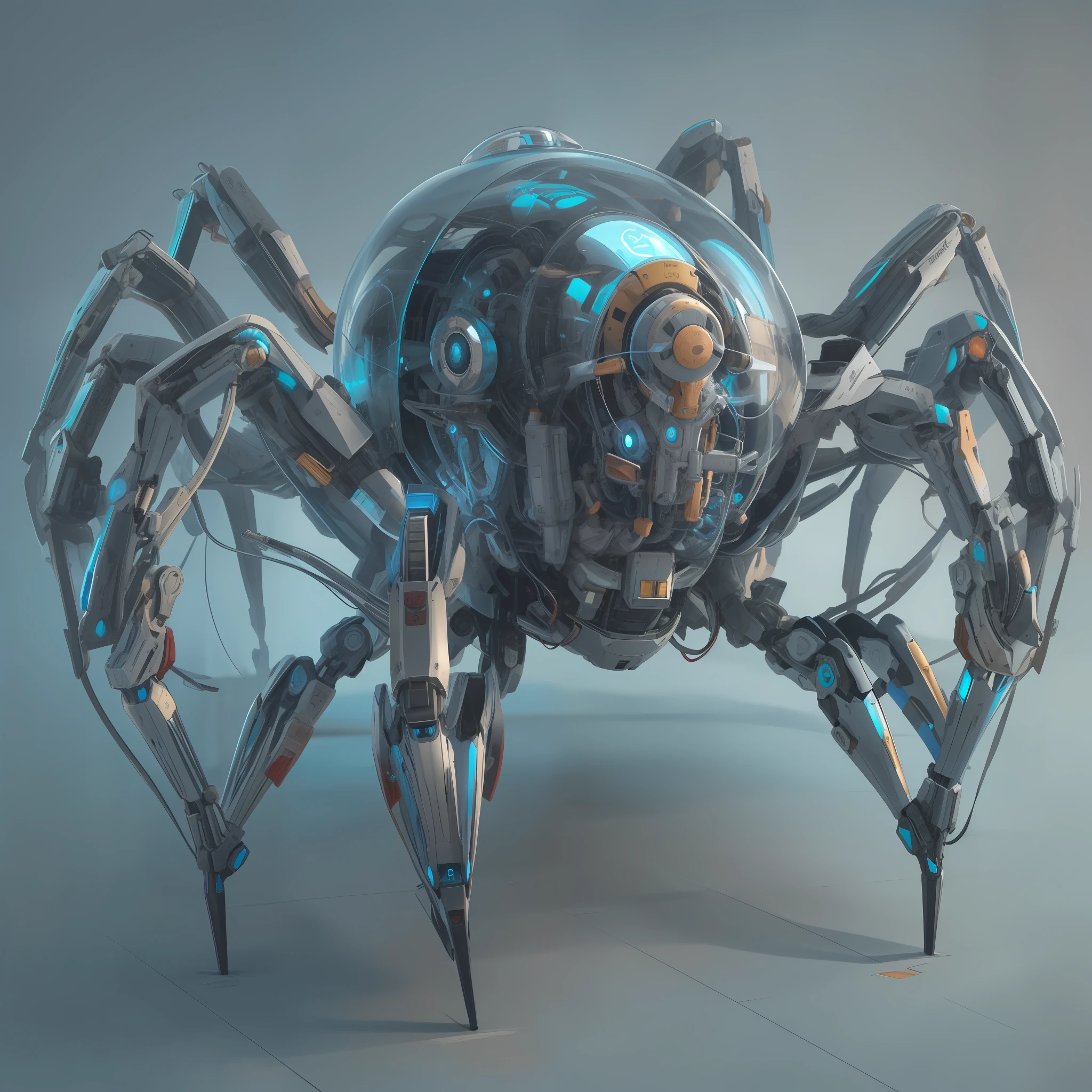Spider robot, extremamente detalhado, Ultra Detalhado, modern and technologically advanced. cores vibrantes, Blue Rays and a Futuristic Time Machine., corpo inteiro