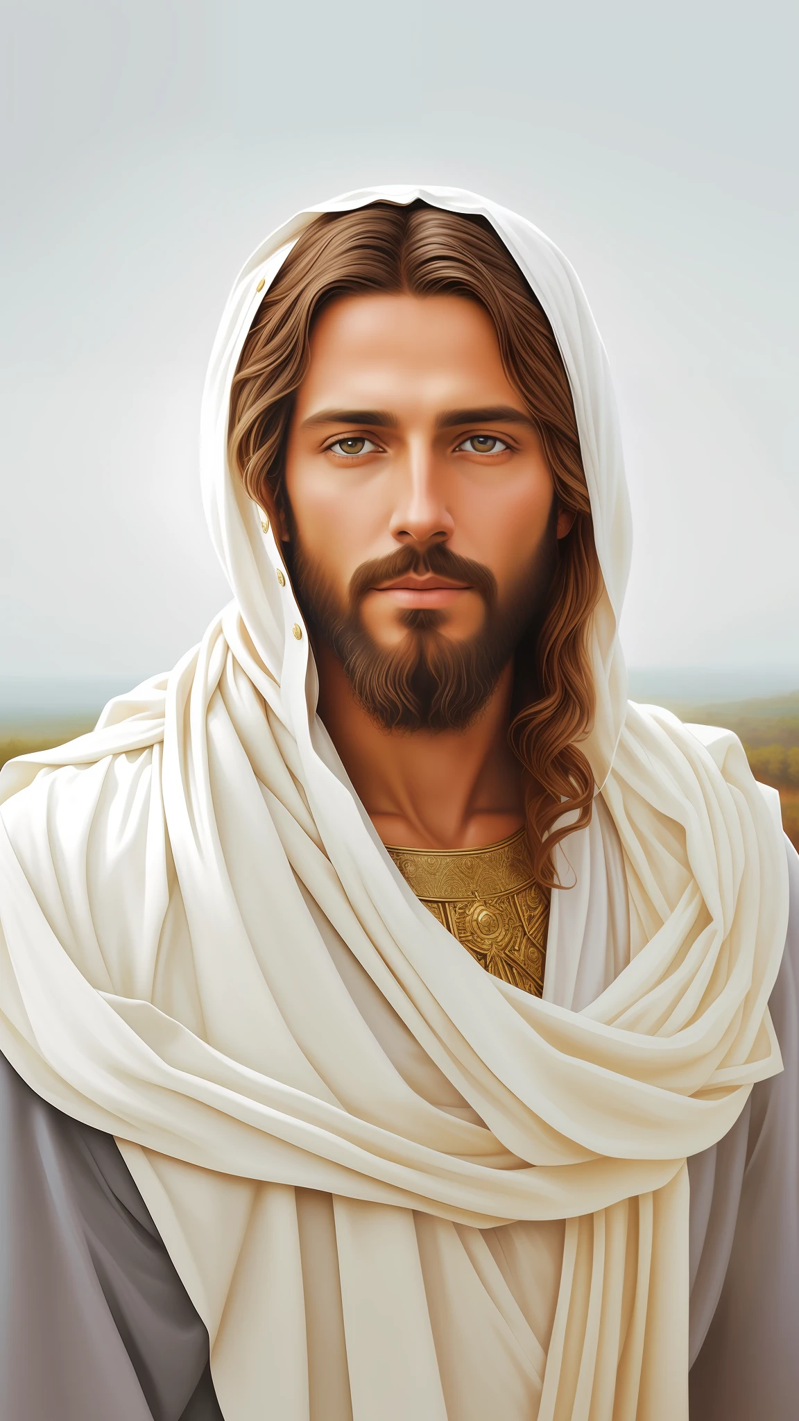 Jesus with a headscarf, Retrato de Jesus Cristo, Jesus Cristo, jesus of nazareth, rosto de Jesus, Vestido como Jesus Cristo, Jesus, bonito impressionante realista, pintado digitalmente, O Senhor e Salvador, Greg Olsen, beautiful man, airbrush digital oil painting, lindo pintura digital, homem bonito, pintura digital bonita, Christian art, pintura digital ultra realista