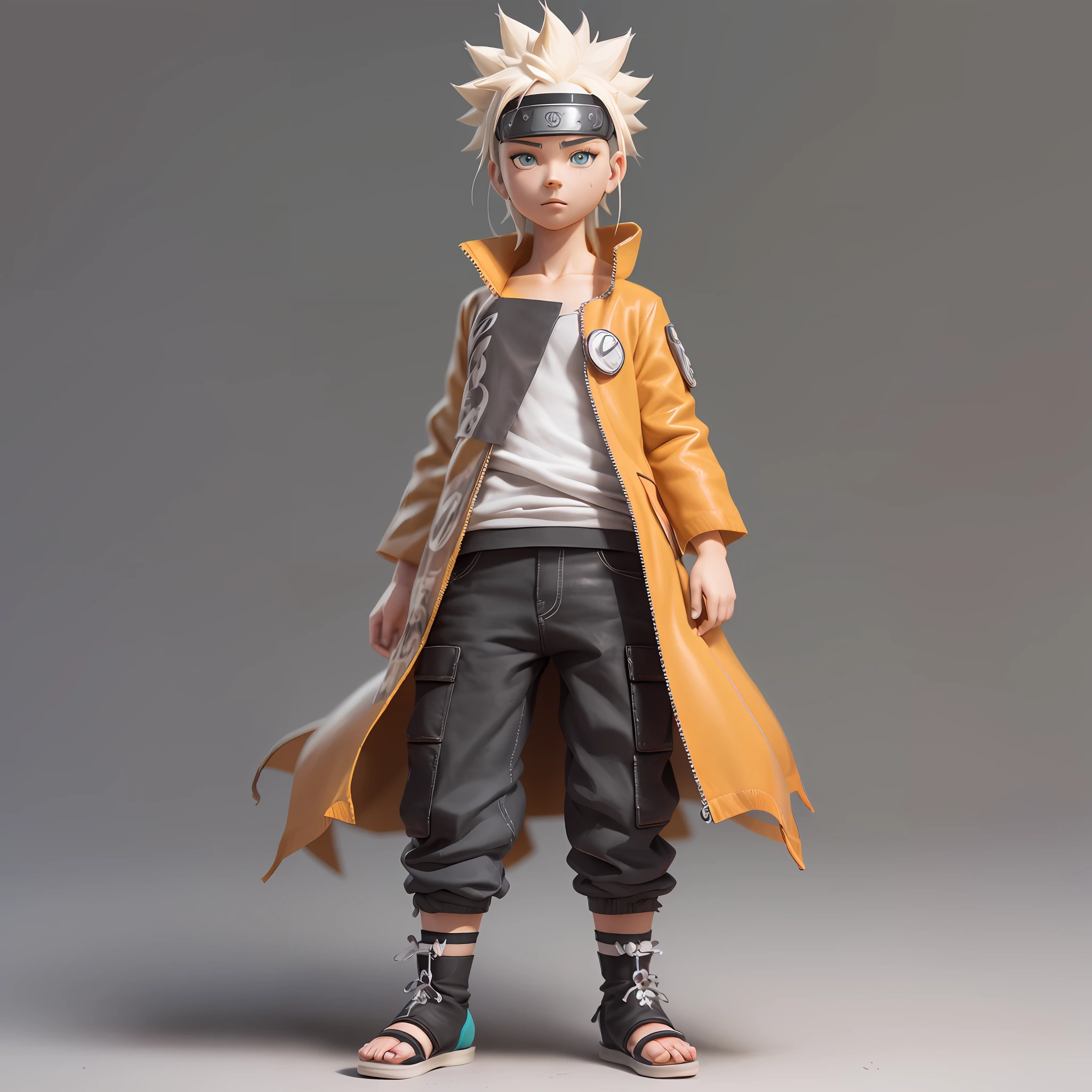 Naruto, Naruto Shippuden, cabelo requintado, Arm representation, sapatos requintados, representation of the eyes, cabelo requintado, caixa cega popmart, textura de argila, pisando na terra, fundo preto e branco, natural  lightting, a maioria de boa qualidade, super detalhe, Arte 3D, c4d, renderizador OC, 3D-rendering, 8k