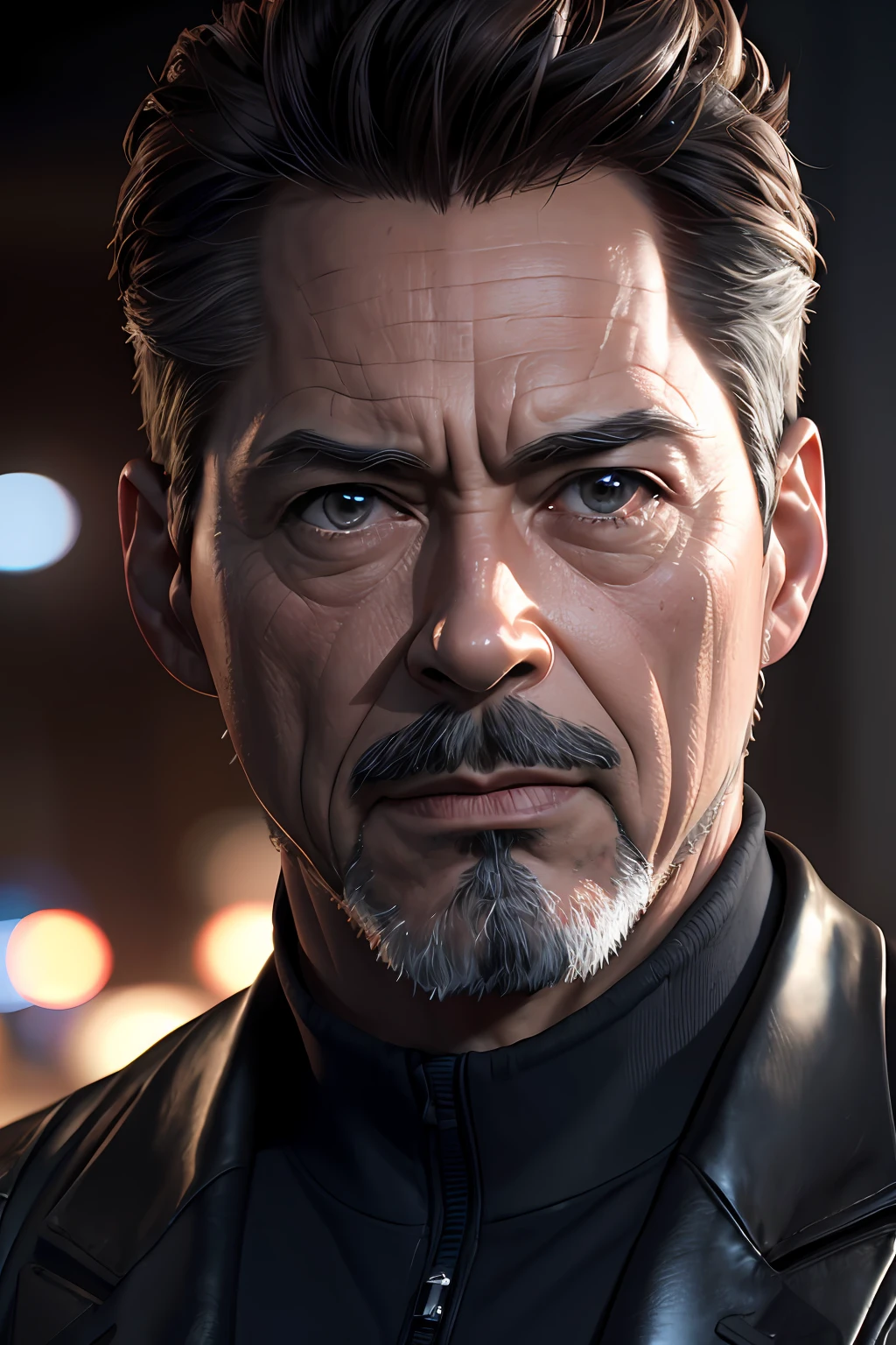 Marvel, Old man Tony Stark, realistically, dynamic lights, old, gray stubble, full shoot, (extremely detailed CG unity 8k wallpaper), trending on ArtStation, trending on CGSociety, High Detail, Sharp focus, dramatic, photorealistic
