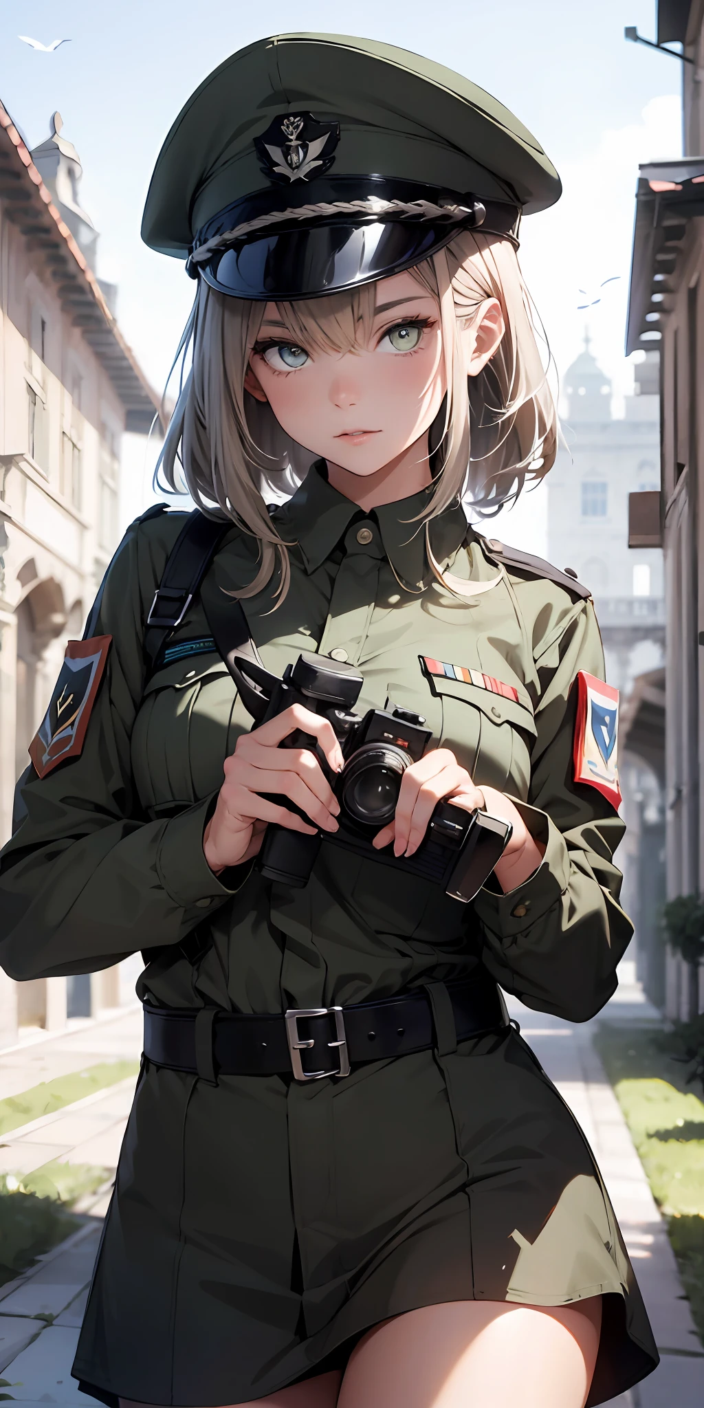 absurd resolution, Highresolution, (obra-prima:1.4), ultra-detalhada, 1Menina, em uniforme militar da segunda guerra mundial, campo de batalha,Pose sexy, camera perto do corpo,olhos azuis,cabelos loiros,absurd resolution, Highresolution, (obra-prima:1.4), ultra-detalhada, 1Menina, em uniforme militar da segunda guerra mundial, campo de batalha,serious pose, camera perto do corpo,olhos azuis,cabelos loiros,military hat, ambient quarto, uniforme fechado, corpo escondido pela roupa, casaco longo, Gun in hands, ak-47 bem desenhada arma completa.,detailed hands, segurando arma,ak 47