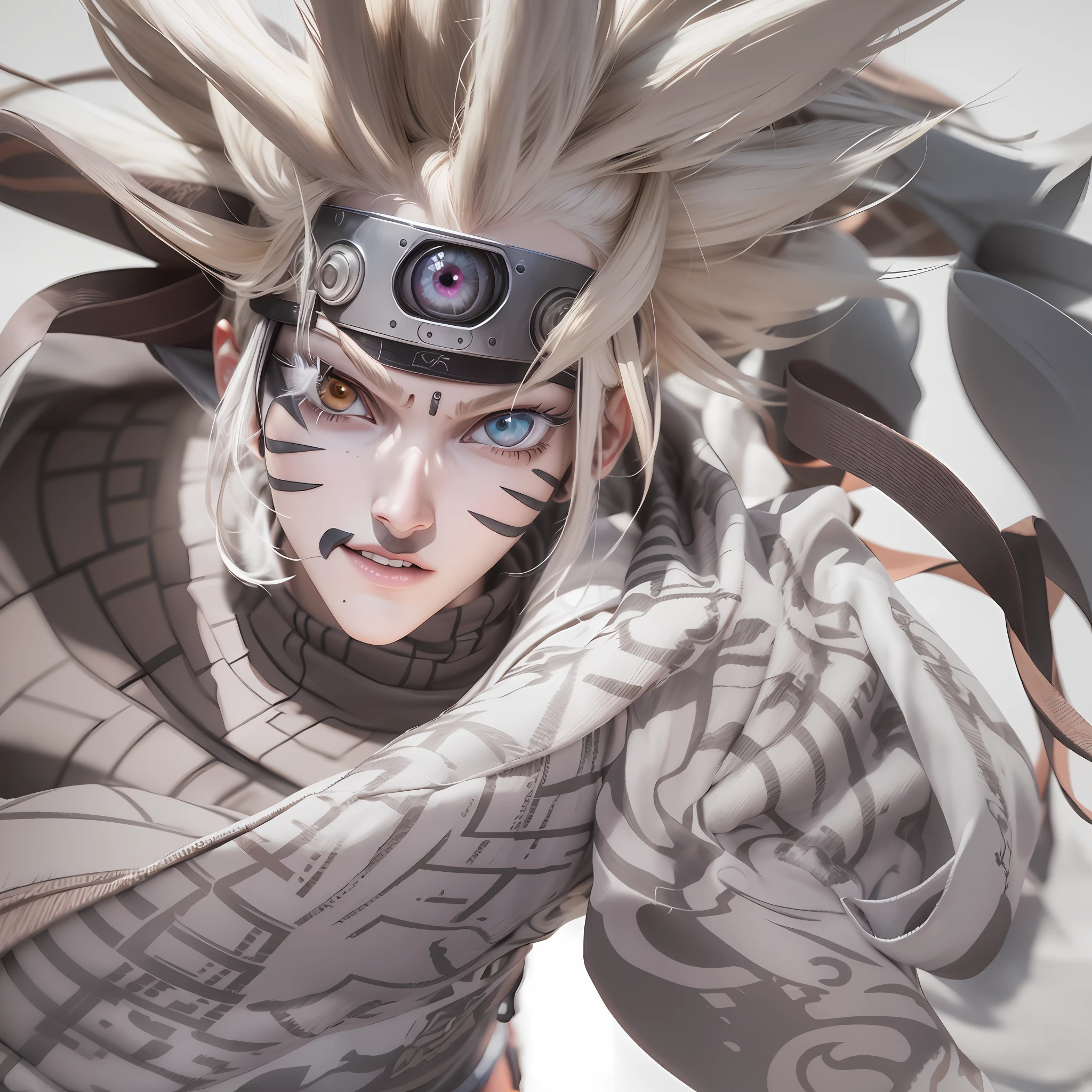 Naruto, Naruto Shippuden, cabelo requintado, Arm representation, sapatos requintados, representation of the eyes, cabelo requintado, caixa cega popmart, textura de argila, pisando na terra, fundo preto e branco, natural  lightting, a maioria de boa qualidade, super detalhe, Arte 3D, c4d, renderizador OC, 3D-rendering, 8k
