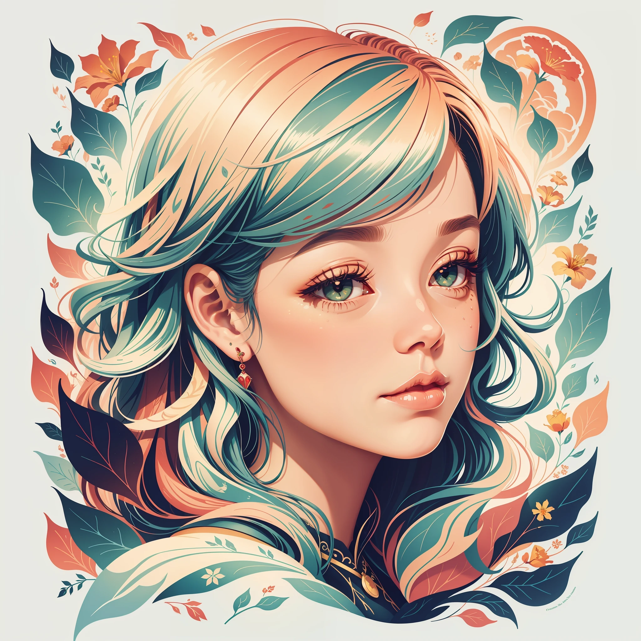 (illustratio:1.3)Common burger posters,(by Artist Anna Dittman:1),(((tmasterpiece))),(((best qualtiy))),((ultra - detailed)),(Detailed light),((Extremely refined and beautiful)), (((white backgrounid)))、The light and shadow are soft、((amarelo、dark red color、Light red )),Curious woman,Dress coolly,Lots of patterns、complex patterns、Cancer decoration、Evening primrose、(((Stay within boundaries、closeup of face、Cancer)))
