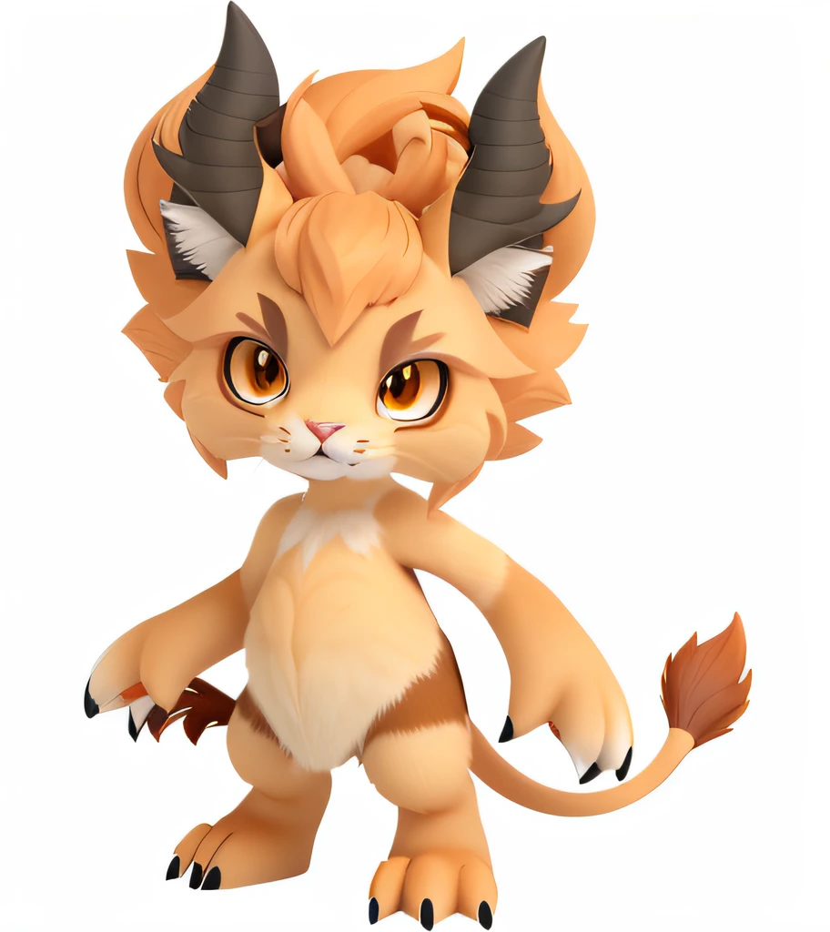 There is a cartoon cat with horns and tail, fluffy orange skin, octan render, full body portrait of a zentaur, satyr, blender eevee render, 3 d render stylized, pudica pose, lineless, one a demon-like creature, one a demon - like creature, brown tanned skin, Stylized 3 D