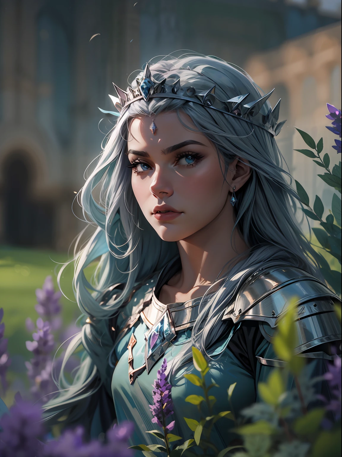 Capa de desenho, uma princesa guerreira de lavanda, expression serious, intensidade de close-up, master part, best quality, ultra-detalhado, Beautiful cinematic lighting, detalhes intrincados, Olhando para o Viewer, Profundidade de campo-AR 2:3-s 200