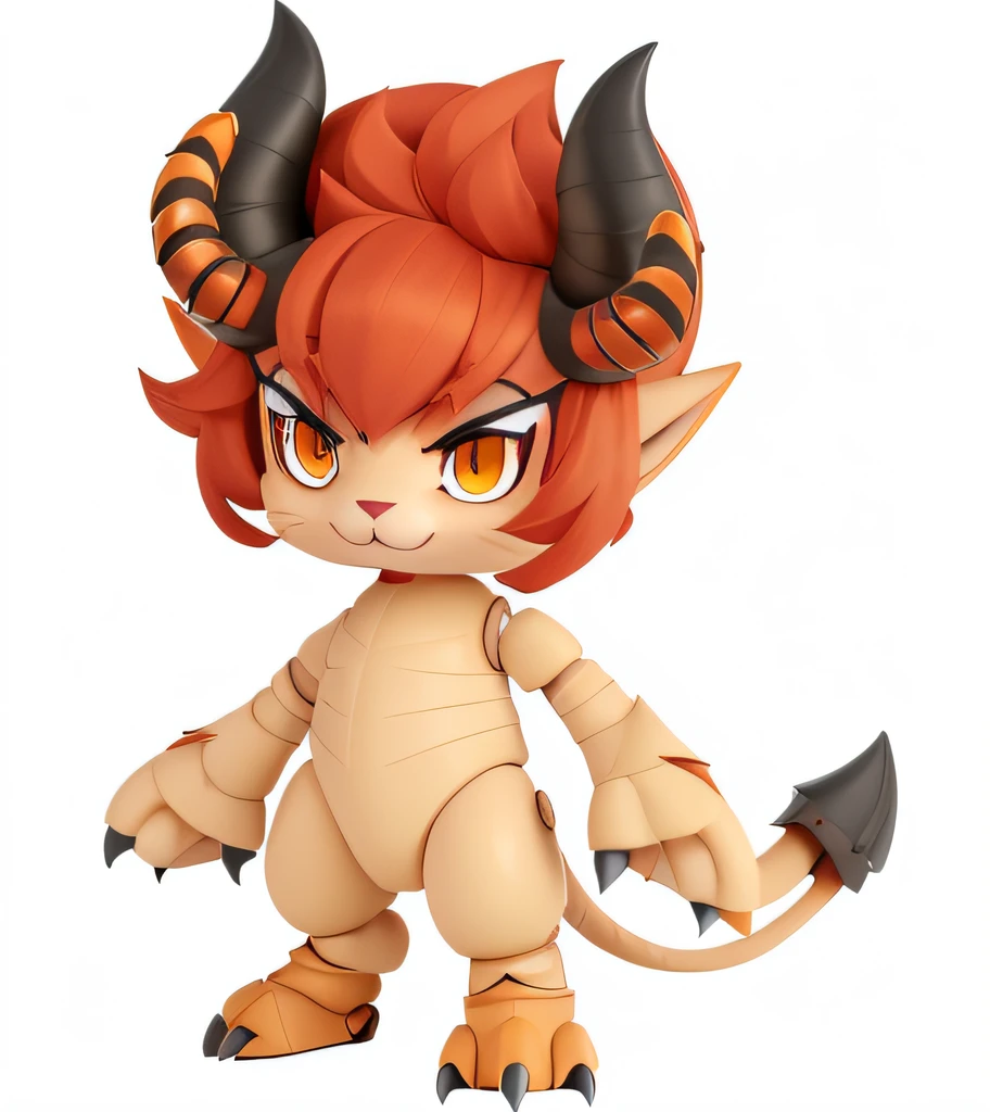 A close-up of a cartoon cat with horns and a red head, fluffy orange skin, octan render, devilish, demon male, giesha demon, cute fumo chibi plush imp, satyr, Demon Boy, male djinn man demon hybrid, mika kurai demon, fire demon, one a demon-like creature, one a demon - like creature，Close-up of a cartoon character of a large figure, robot dragon feet, sharp robot dragon paws, dragon claw, sleek dragon legs, detailed robot dragon feet, Detailed claws, dragon leg, Detailed legs, detailed sharp robot dragon feet, skin spikes, closeup of arms, sharp detailed claws, dragon claw, Lizard legs, 6 claws, detailed legs looming over you