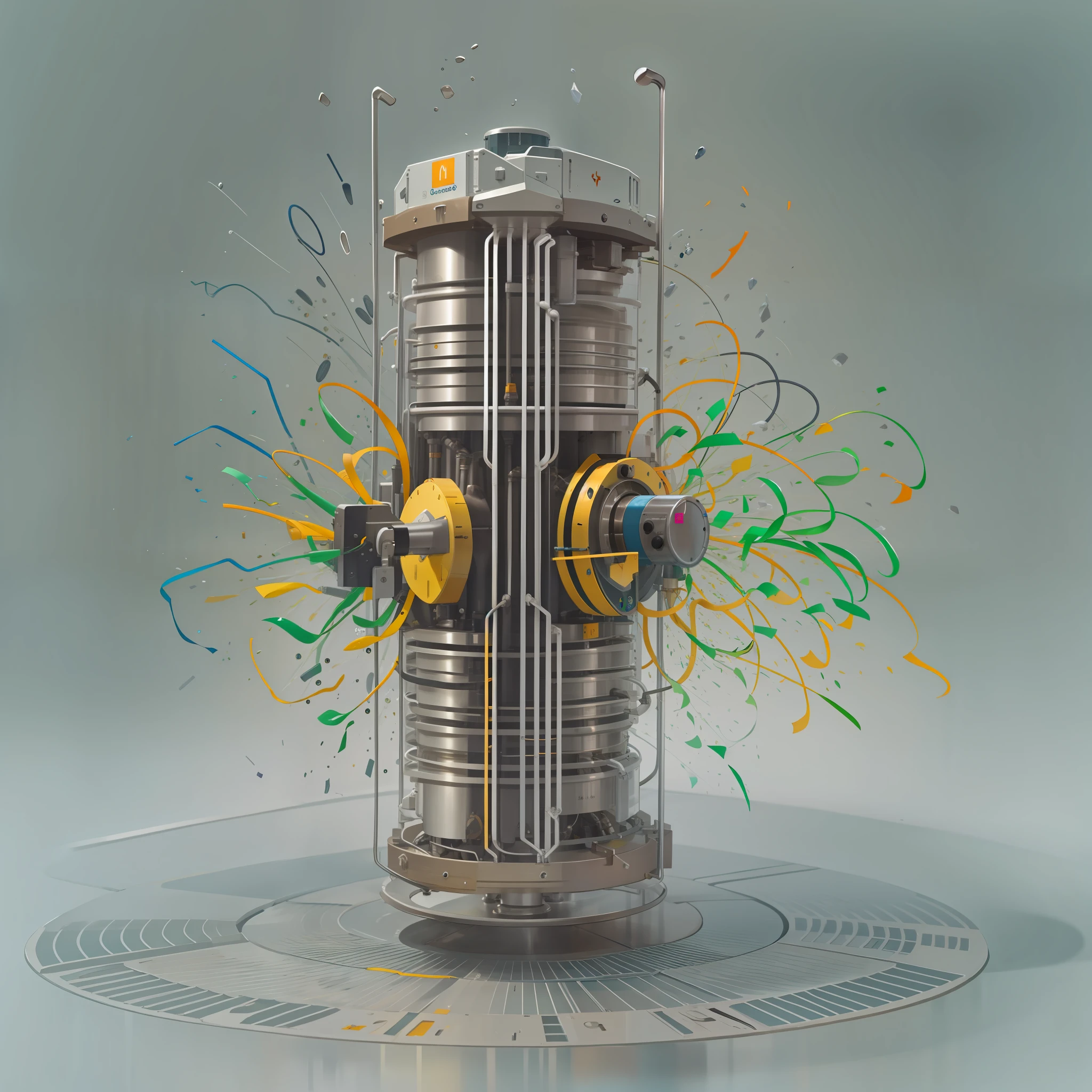 Make a particle generator, tubular, extremamente detalhado, detalhado, maquina do tempo, cores vibrantes