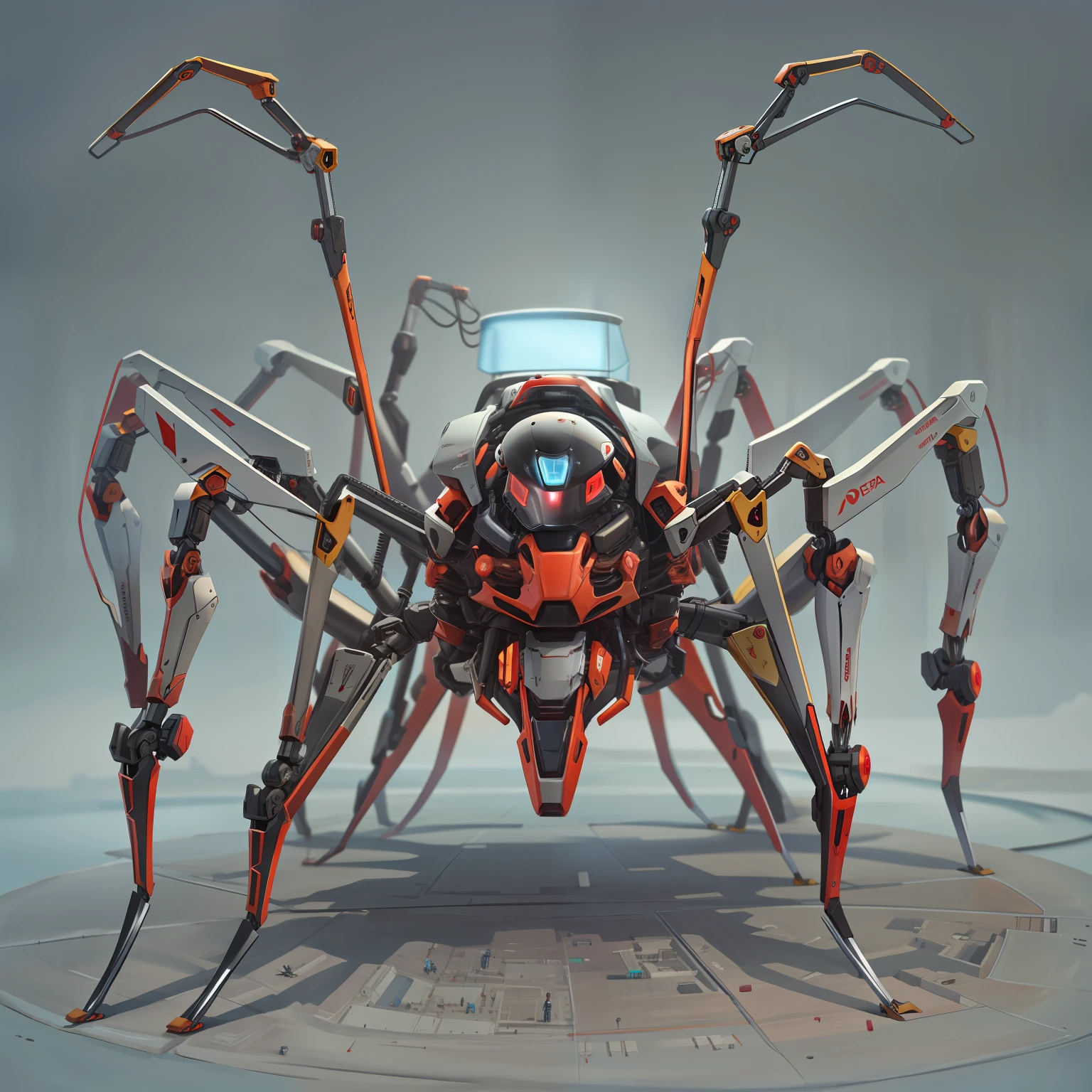 Spider robot, apenas com 4 pernas extremamente detalhado, Ultra Detalhado, modern and technologically advanced. cores vibrantes, Red Rays and a Futuristic Time Machine., corpo inteiro