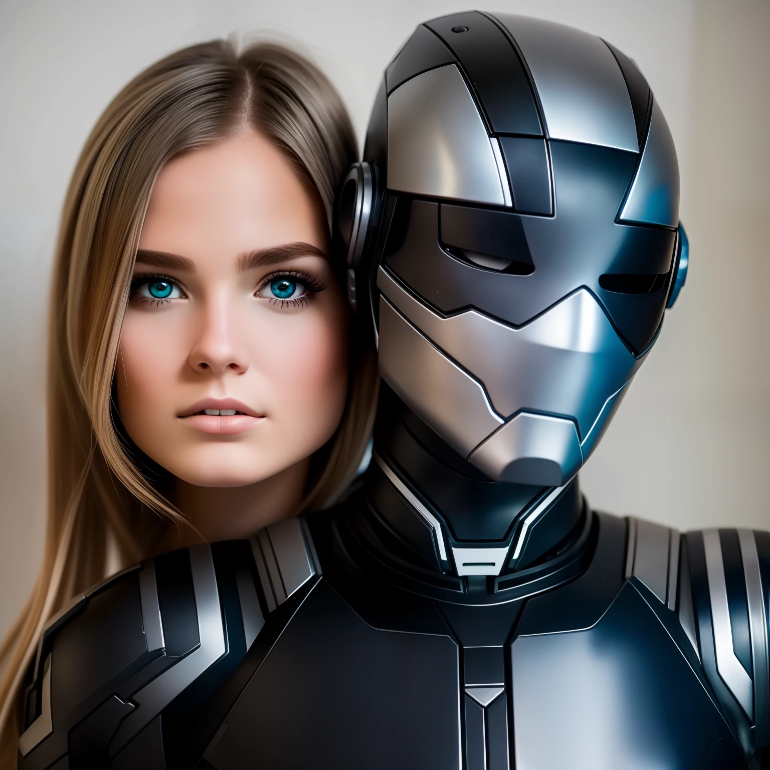 cabeza de una chica androide estilo robocop muy hermoso rostro