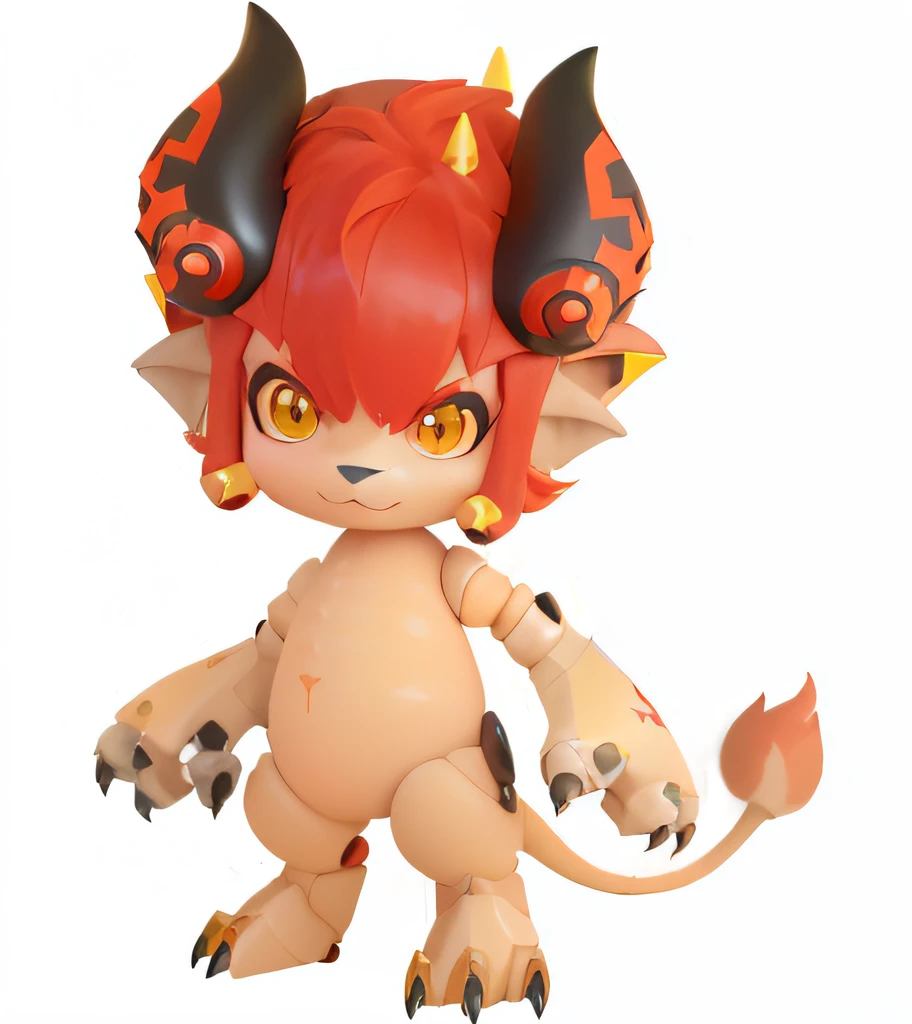 A close-up of a cartoon robot with horns and a red head, octan render, devilish, demon male, giesha demon, cute fumo chibi plush imp, satyr, droid, Sharp machines, dragon claw, sleek dragon legs, detailed robot, Detailed claws, dragon leg, Detailed legs, detailed sharp robot dragon feet, skin spikes, closeup of arms, sharp detailed claws, dragon claw, Lizard legs, 6 claws, detailed legs looming over you