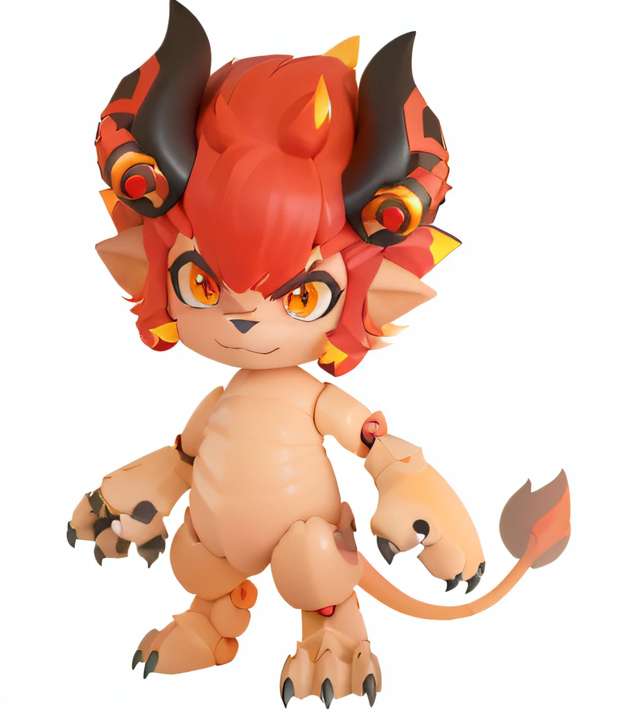 A close-up of a cartoon robot with horns and a red head, octan render, devilish, demon male, giesha demon, cute fumo chibi plush imp, satyr, droid, Sharp machines, dragon claw, sleek dragon legs, detailed robot, Detailed claws, dragon leg, Detailed legs, detailed sharp robot dragon feet, skin spikes, closeup of arms, sharp detailed claws, dragon claw, Lizard legs, 6 claws, detailed legs looming over you