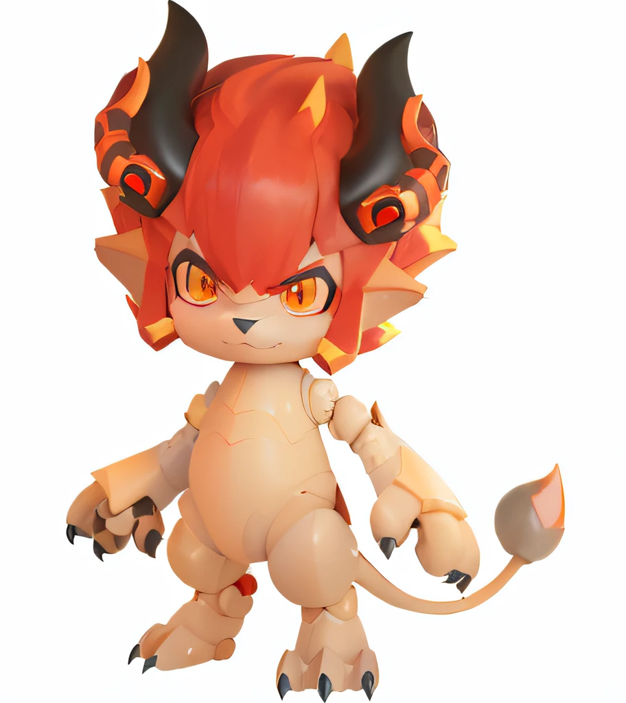 A close-up of a cartoon robot with horns and a red head, octan render, devilish, demon male, giesha demon, cute fumo chibi plush imp, satyr, droid, Sharp machines, dragon claw, sleek dragon legs, detailed robot, Detailed claws, dragon leg, Detailed legs, detailed sharp robot dragon feet, skin spikes, closeup of arms, sharp detailed claws, dragon claw, Lizard legs, 6 claws, detailed legs looming over you