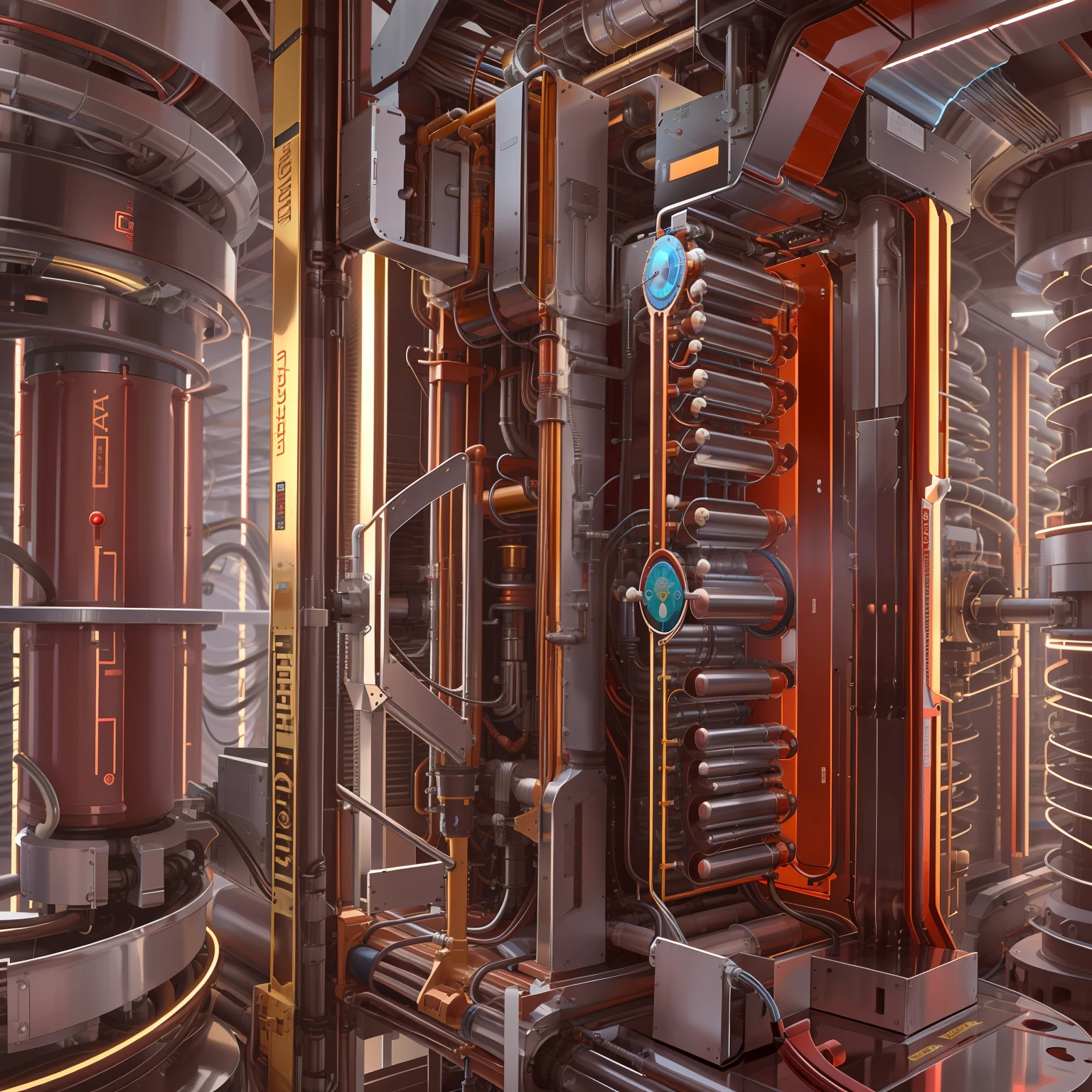 Make a tubular particle generator, extremamente detalhado, Ultra Detalhado, modern and technologically advanced. cores vibrantes, Red Rays and a Futuristic Time Machine.