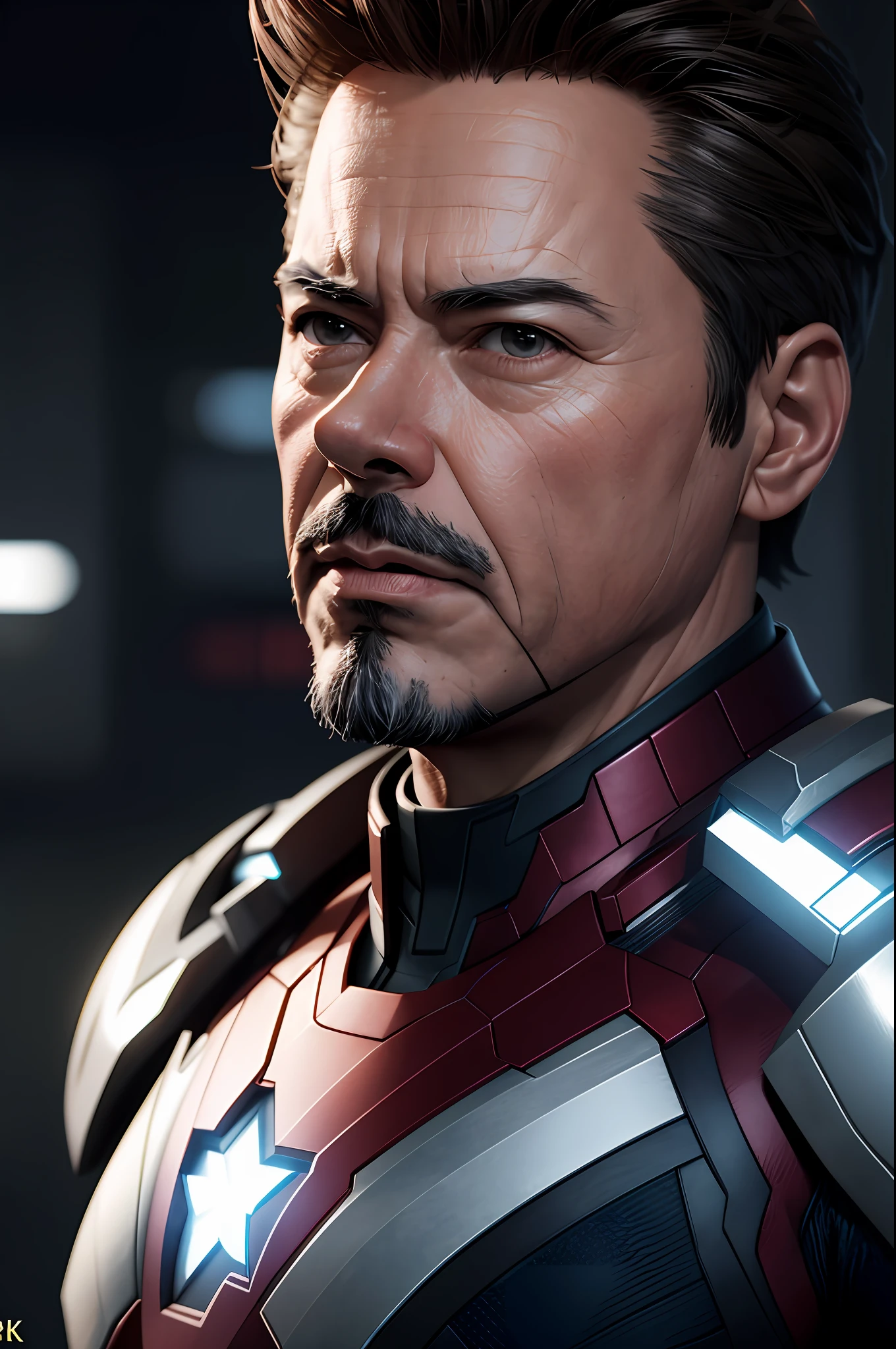 Marvel, Old man Tony Stark, realistically, dynamic lights, old, gray stubble, full shoot, (extremely detailed CG unity 8k wallpaper), trending on ArtStation, trending on CGSociety, High Detail, Sharp focus, dramatic, photorealistic