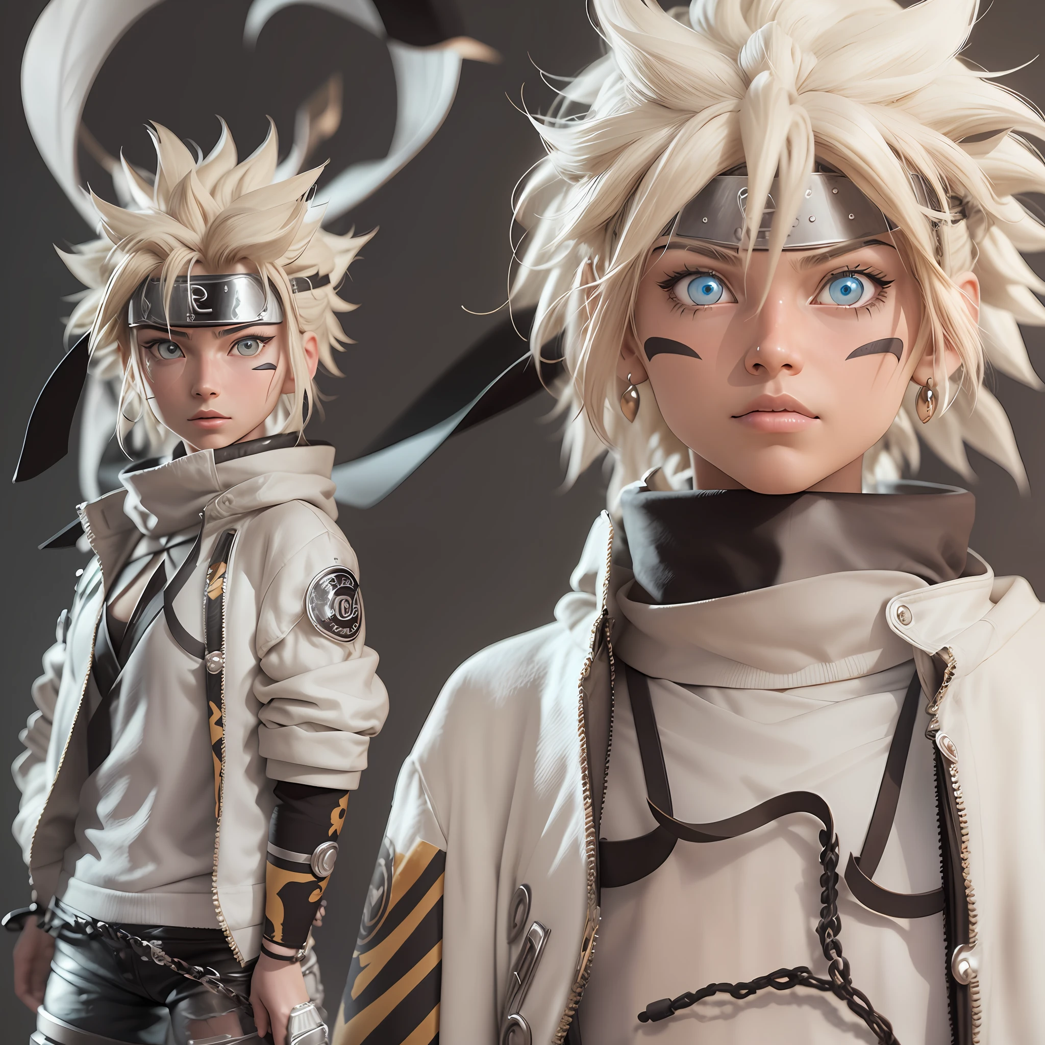 Naruto, Naruto Shippuden, cabelo requintado, Arm representation, sapatos requintados, representation of the eyes, cabelo requintado, caixa cega popmart, textura de argila, pisando na terra, fundo preto e branco, natural lightting, a maioria de boa qualidade, super detalhe, Arte 3D, c4d, renderizador OC, 3D-rendering, 8k