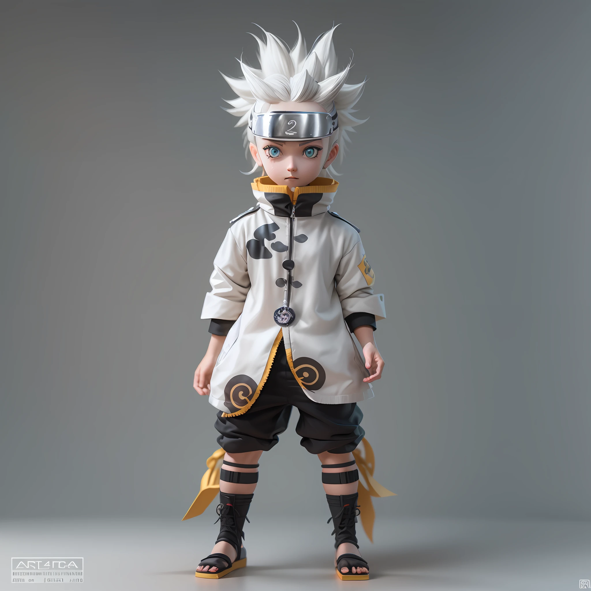 Naruto, Naruto Shippuden, cabelo requintado, Arm representation, sapatos requintados, representation of the eyes, cabelo requintado, caixa cega popmart, textura de argila, pisando na terra, fundo preto e branco, natural  lightting, a maioria de boa qualidade, super detalhe, Arte 3D, c4d, renderizador OC, 3D-rendering, 8k