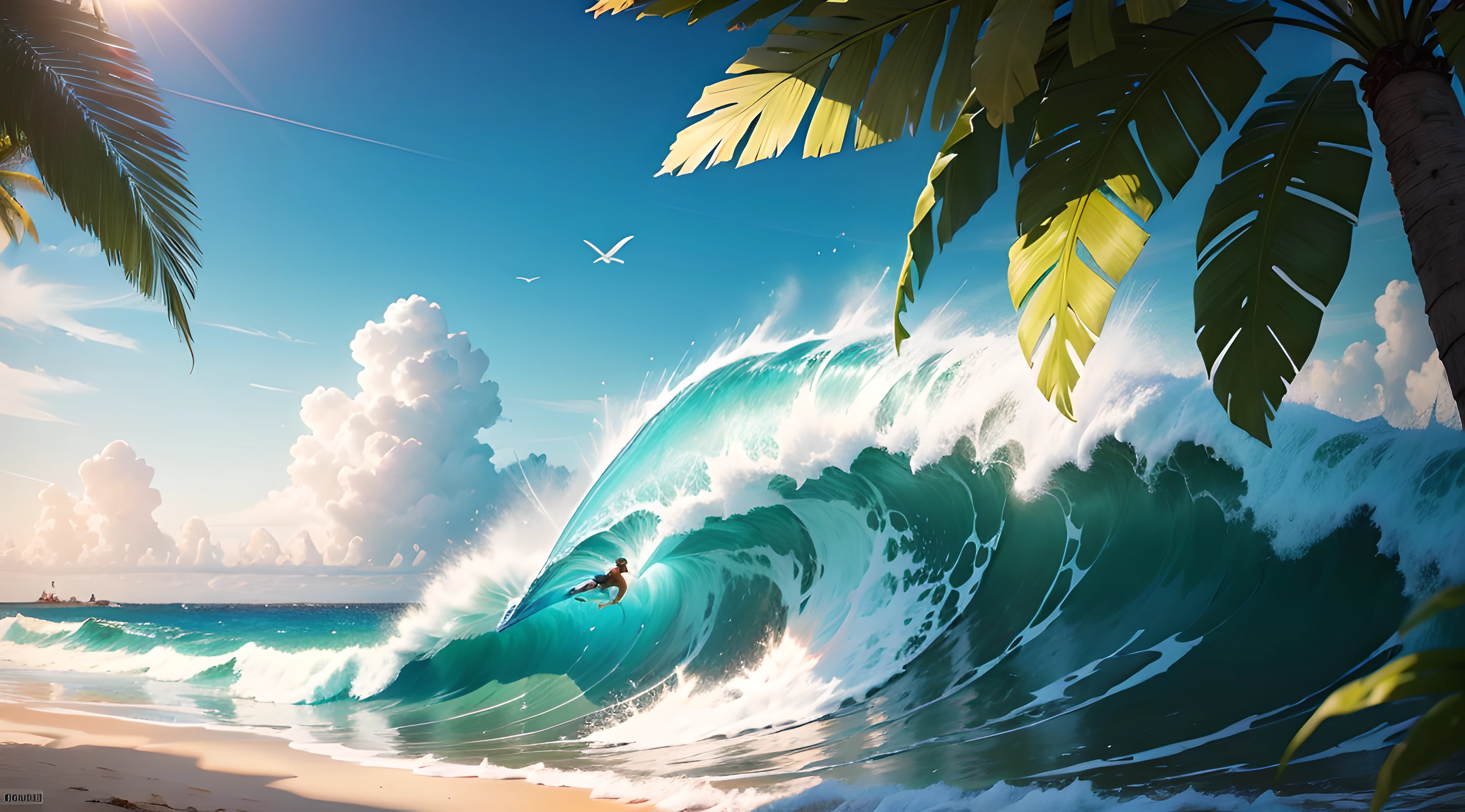 imagem perfeita linda tropical, surf, mar, coqueiro, para papel de parede com cores vivas --auto