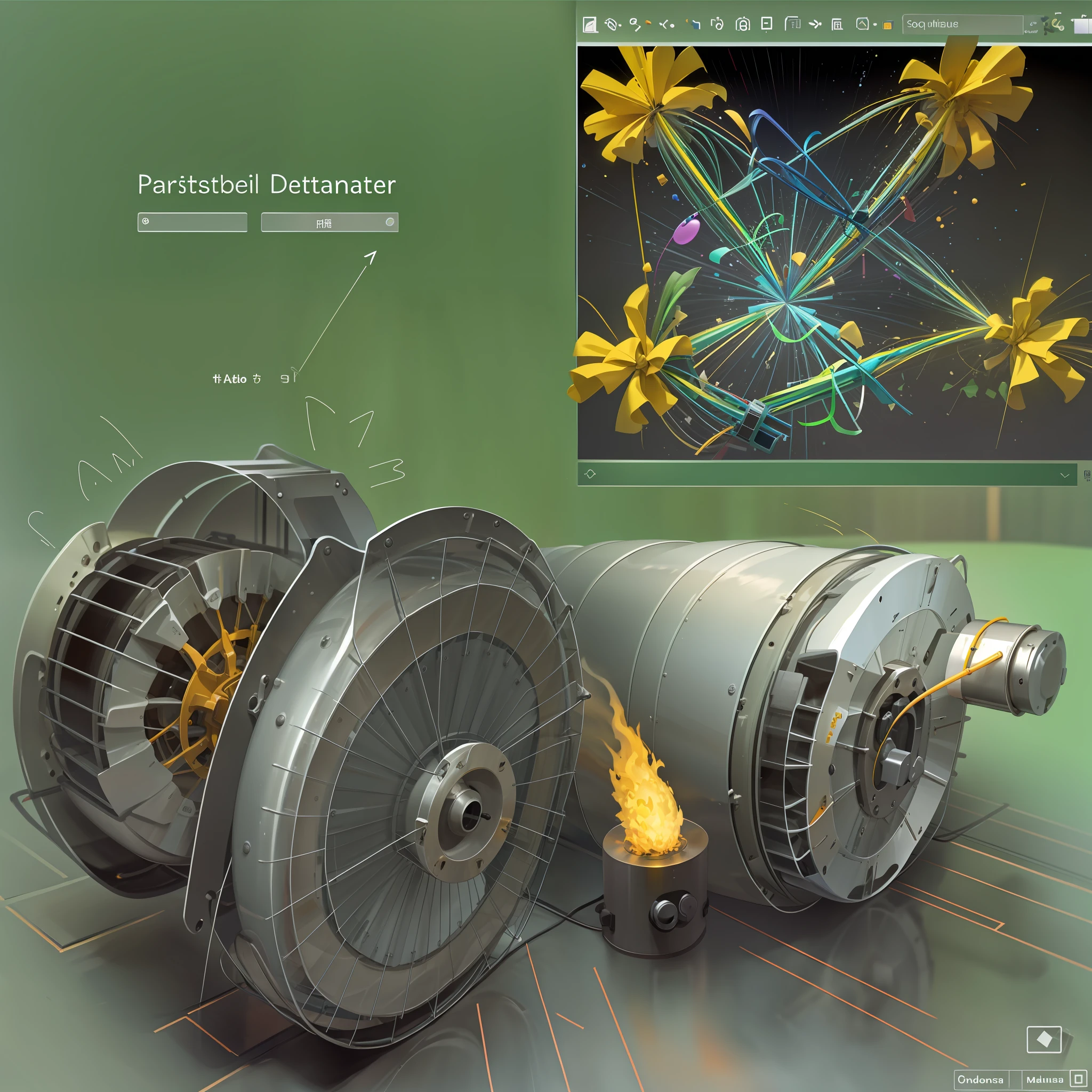 Make a particle generator, tubular, extremamente detalhado, detalhado, maquina do tempo, cores vibrantes