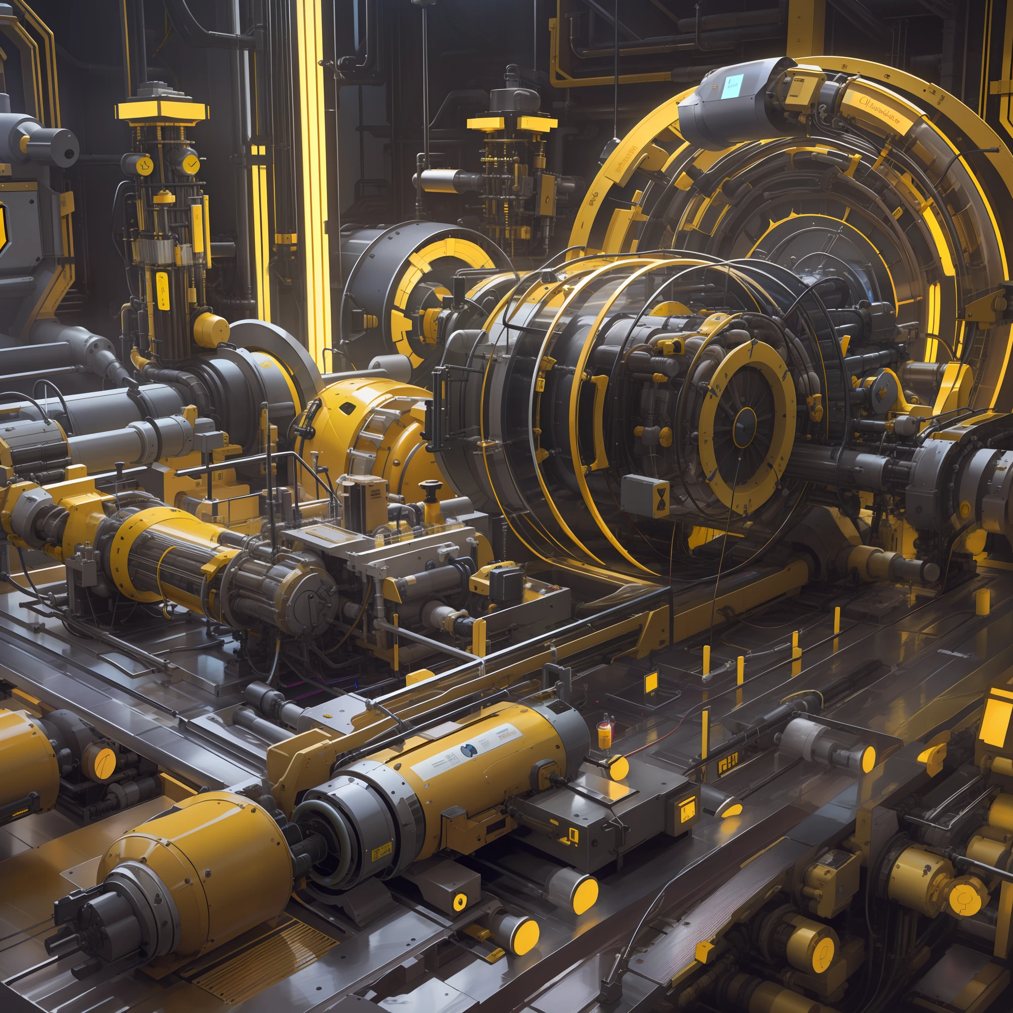 Make a tubular particle generator, extremamente detalhado, Ultra Detalhado, modern and technologically advanced. cores vibrantes, Yellow Rays a Futuristic Time Machine.