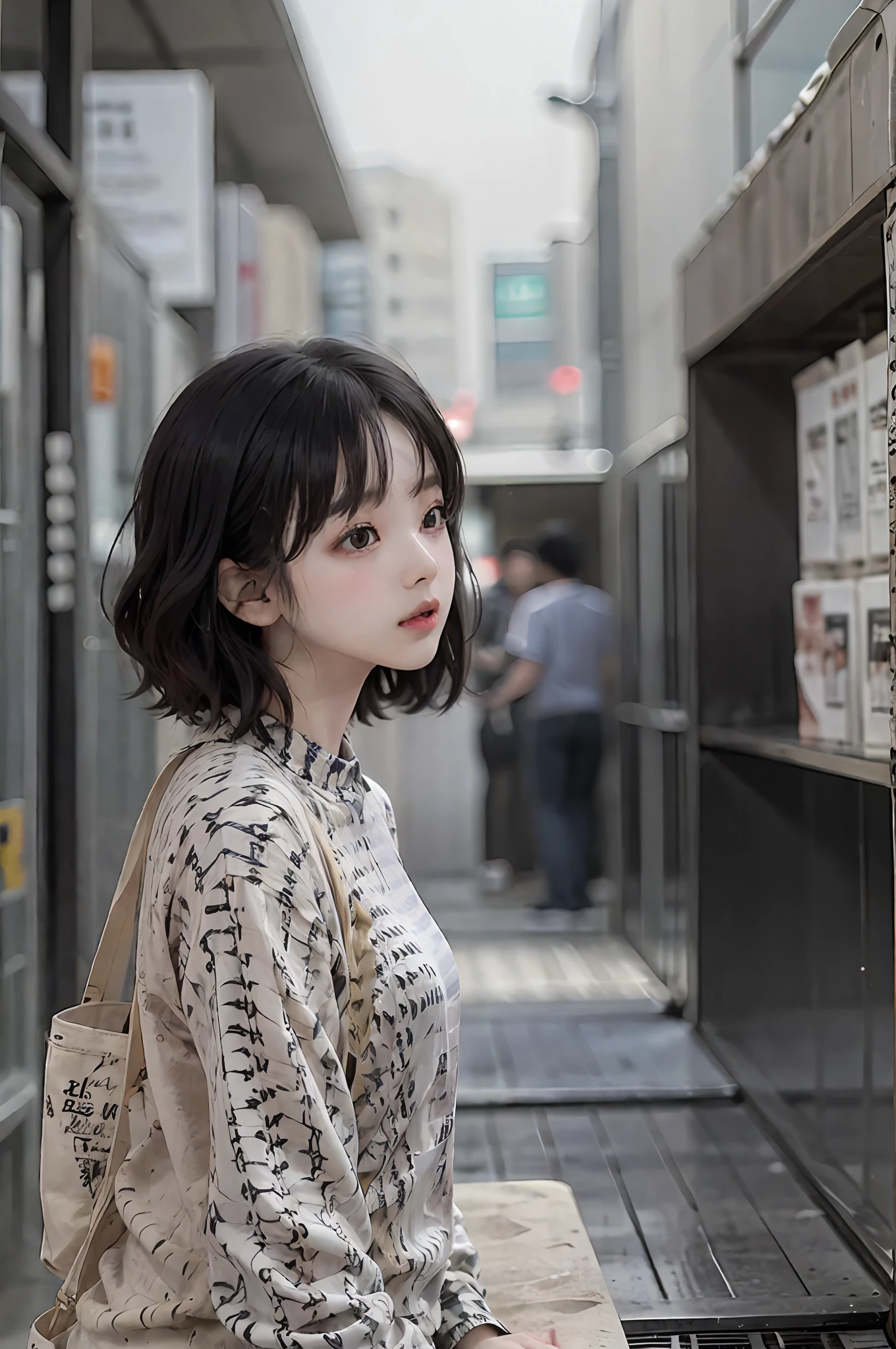 Korean tom boy , oversized shirts, medium hair , stylish look, highly detailed, ultra HD ,