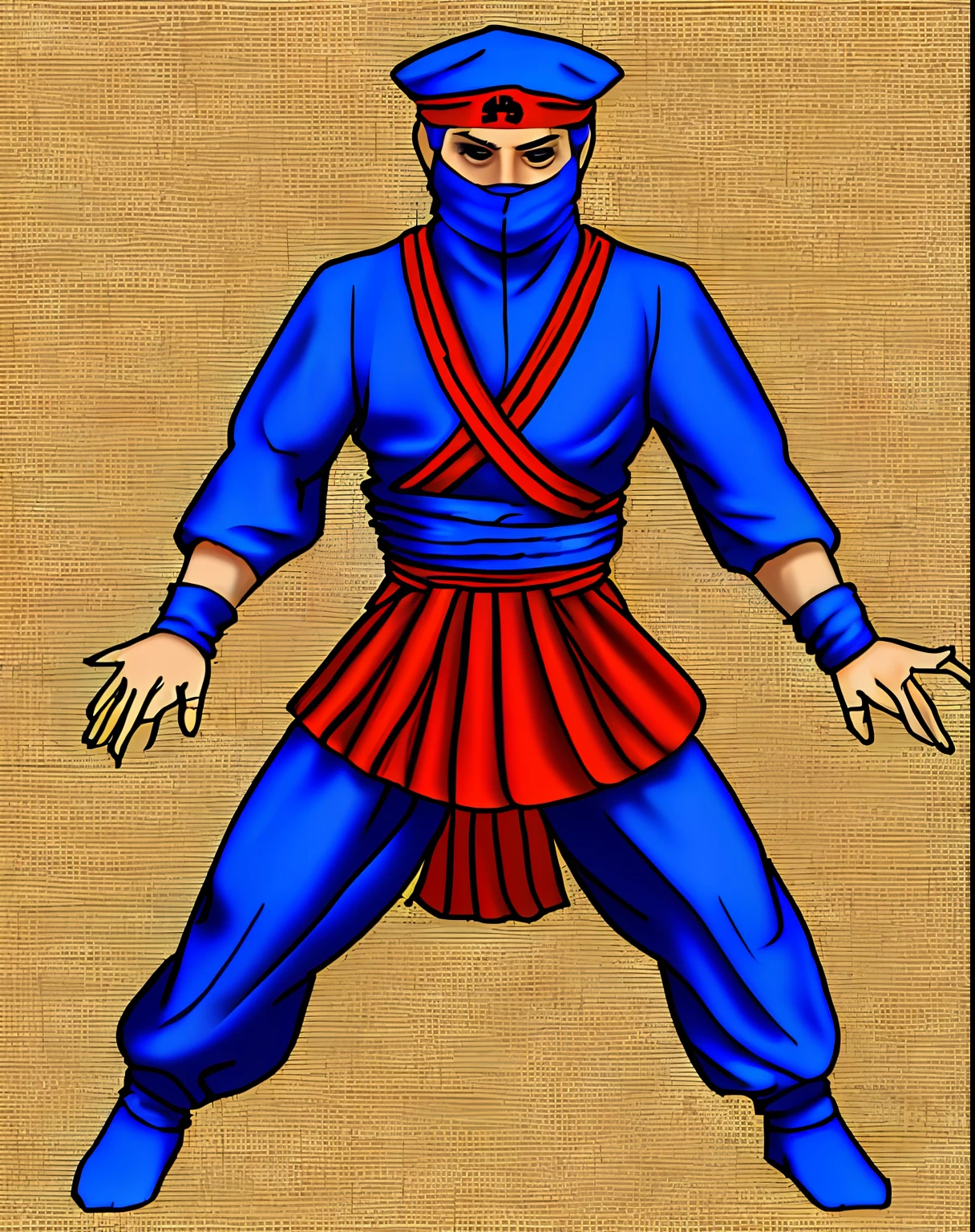 remova o aspecto realista da imagem, adicionar roupa de ninja